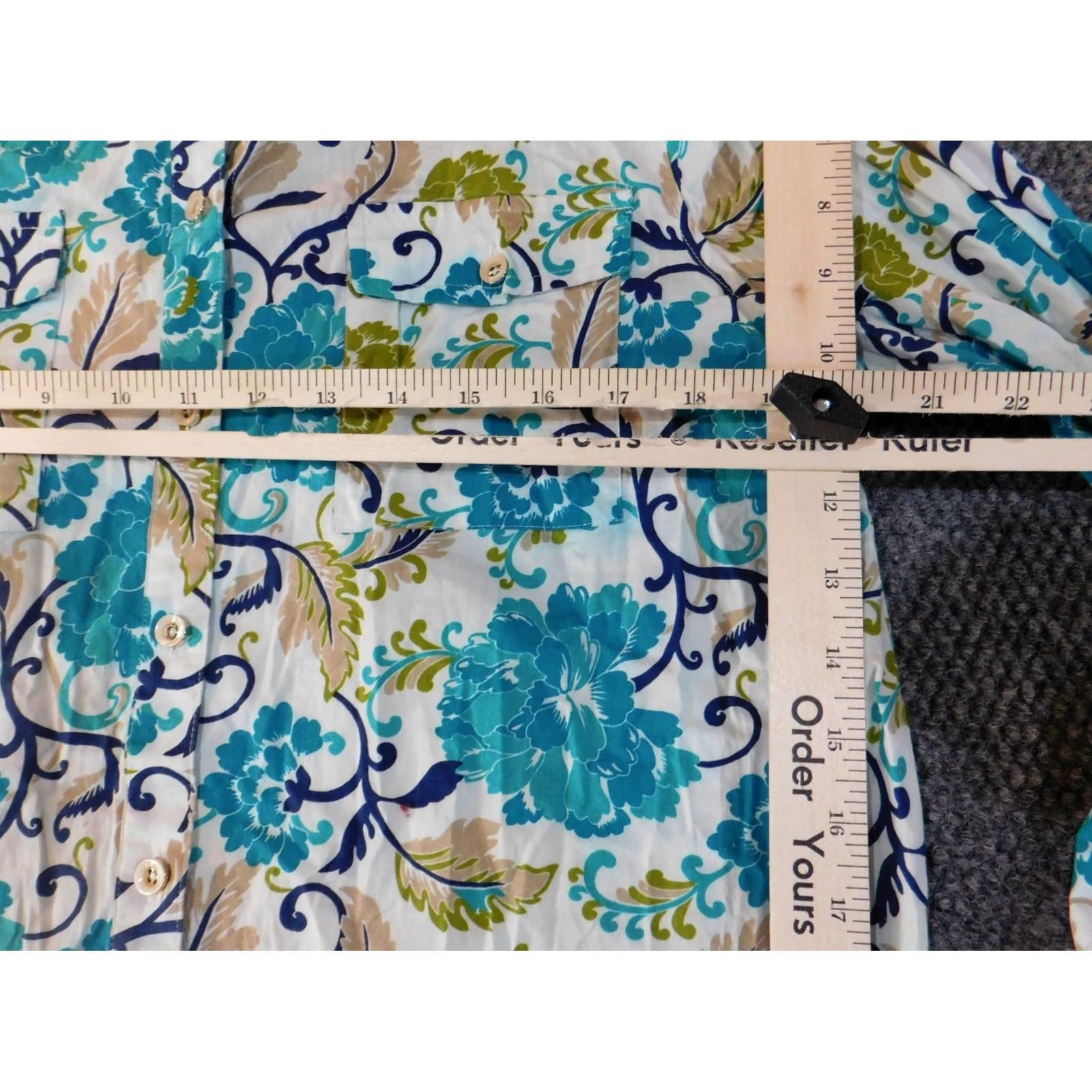 Jones New York Jones New York Button-Up Shirt Women L Blue Floral Stretch Casual Size L / US 10 / IT 46 - 6 Thumbnail