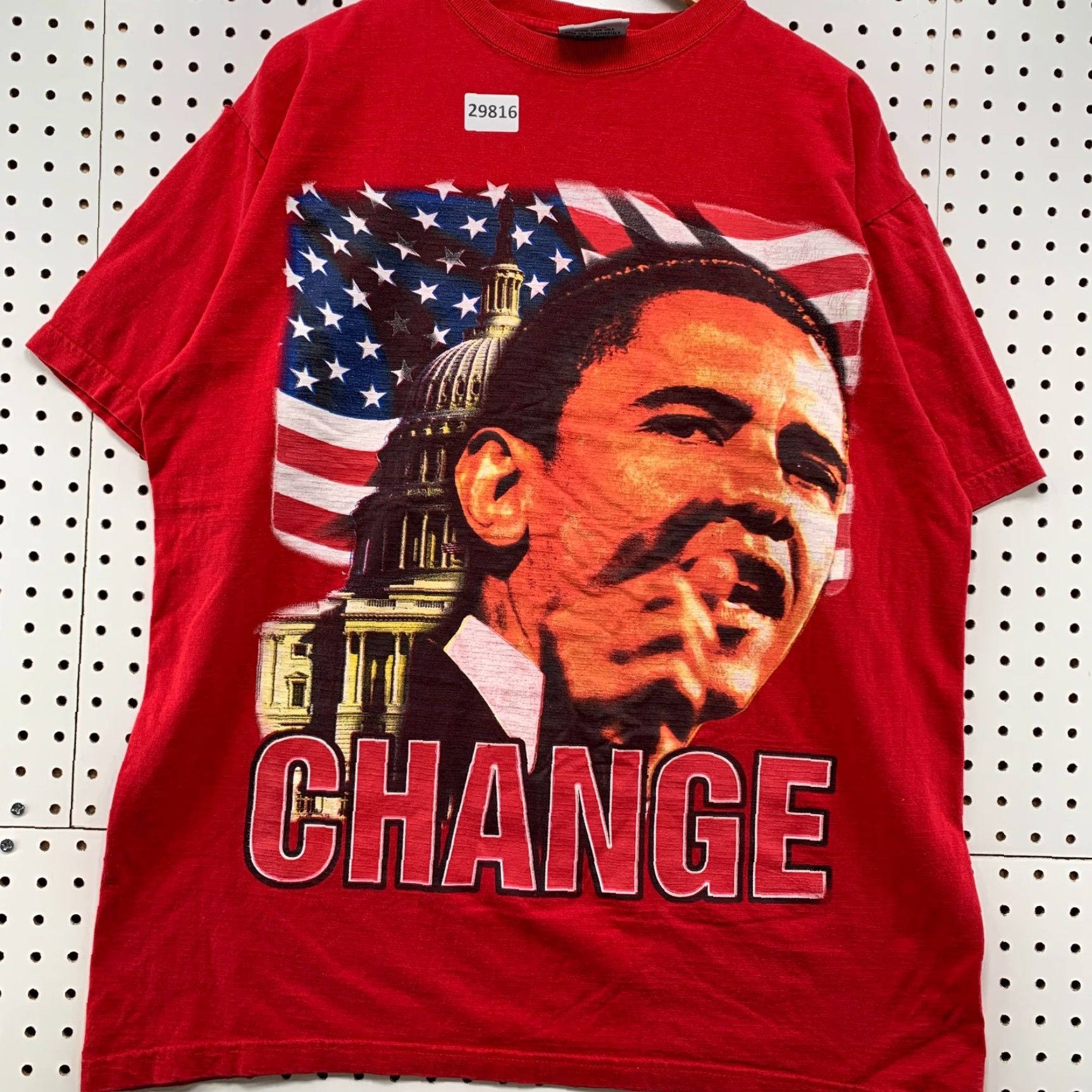 Vintage VINTAGE President Barack Obama CHANGE Shirt Red Mens XL USA Flag Presidential Size US XL / EU 56 / 4 - 6 Thumbnail