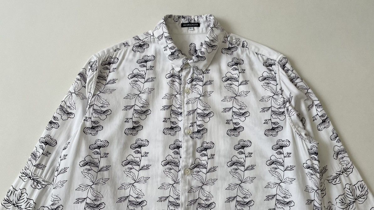 Ann Demeulemeester White Cotton Shirt With Black Flower Print Size US L / EU 52-54 / 3 - 3 Thumbnail
