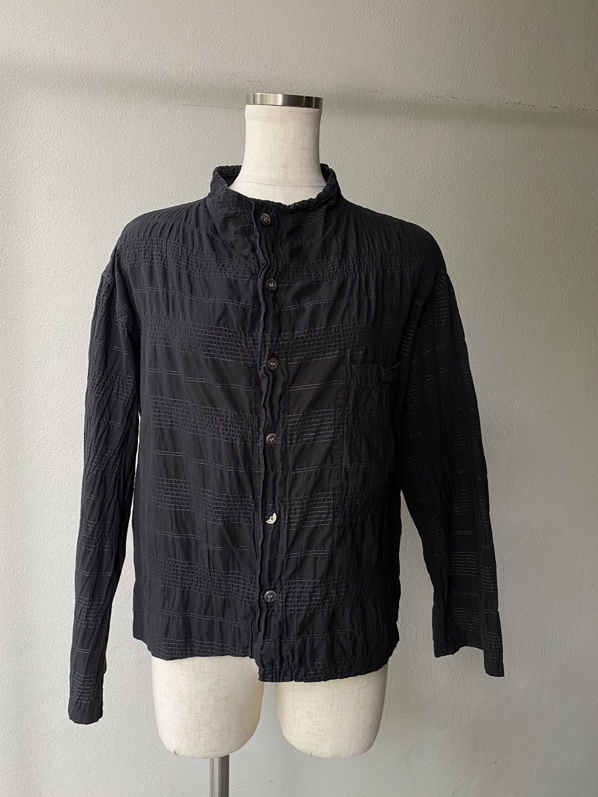 Issey Miyake Plantation Black Ruched Long-Sleeve Blouse Size M / US 6-8 / IT 42-44 - 15 Thumbnail