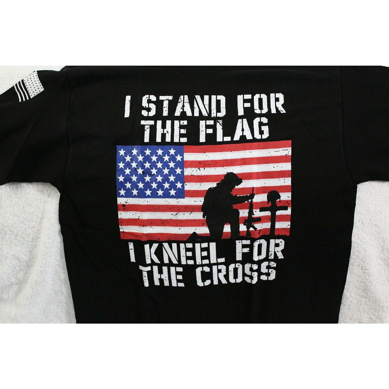 Vintage VINTAGE Soldier T-Shirt Men Black Short Sleeve Graphic Tee 100% Cotton American Flag Military Religious Pride Large Size US L / EU 52-54 / 3 - 2 Thumbnail