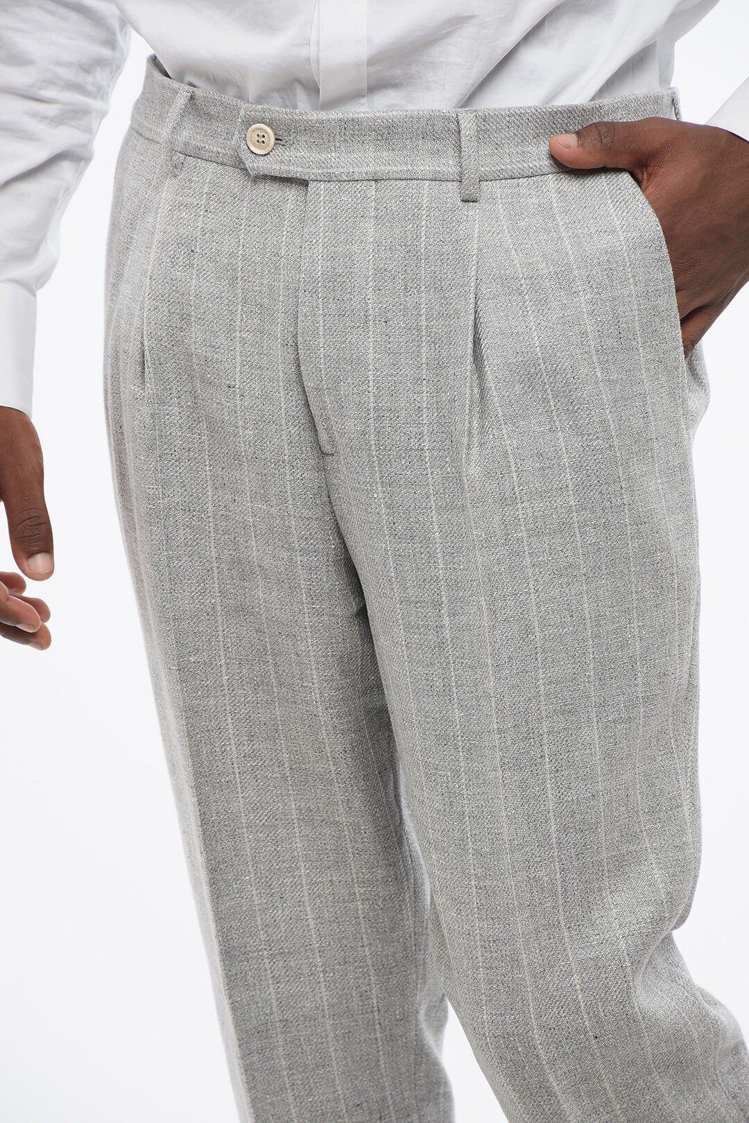 Brunello Cucinelli og1mm0725 Double-breasted Linen Blend Suit in Grey Size US M / EU 48-50 / 2 - 8 Thumbnail
