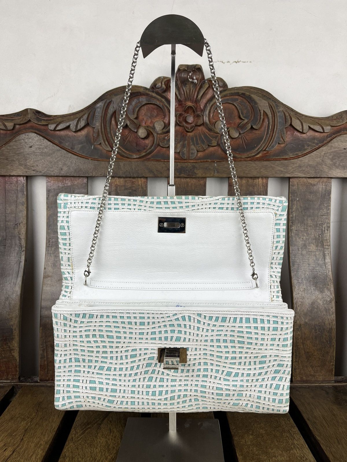 Designer × Tiffany & Co. Tiffany & Co Latice On Linen Flip Lock Shoulder / Clutch Bag Size ONE SIZE - 7 Thumbnail