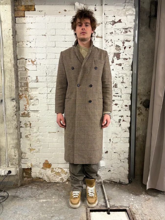 Marithe + Francois Girbaud 2000s Marithé + François Girbaud Beige Wool Tartan Long Coat Size US S / EU 44-46 / 1 - 2 Thumbnail