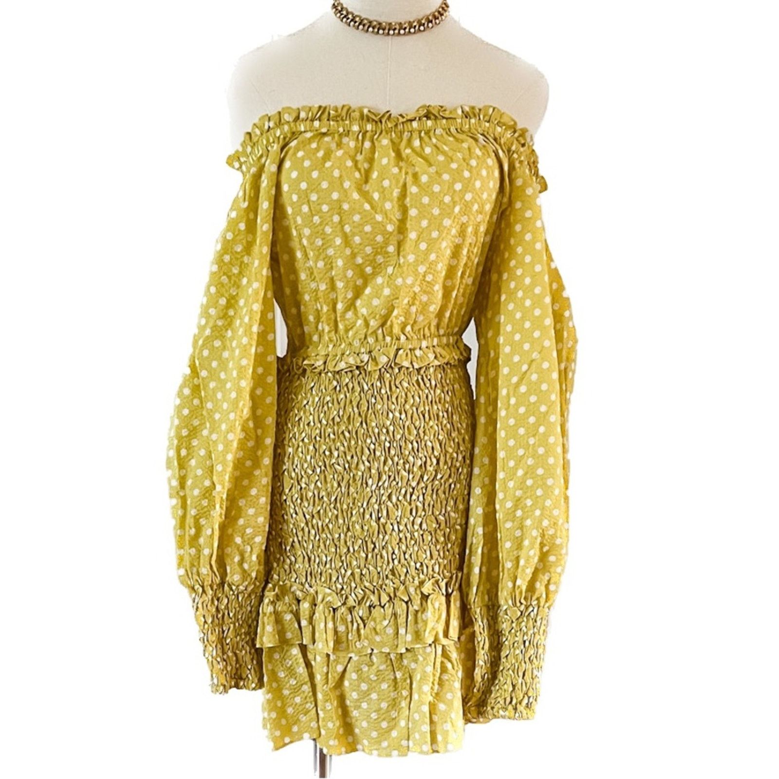 ALEXIS Alexis Marilena Smocked Polka Dot Off Shoulder Mini Dress L Size L / US 10 / IT 46 - 5 Thumbnail