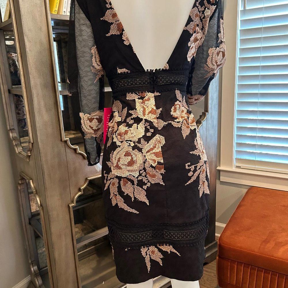 Designer Belle Badley Mischka Floral Sheer Sleeves Dress Size L / US 10 / IT 46 - 8 Thumbnail