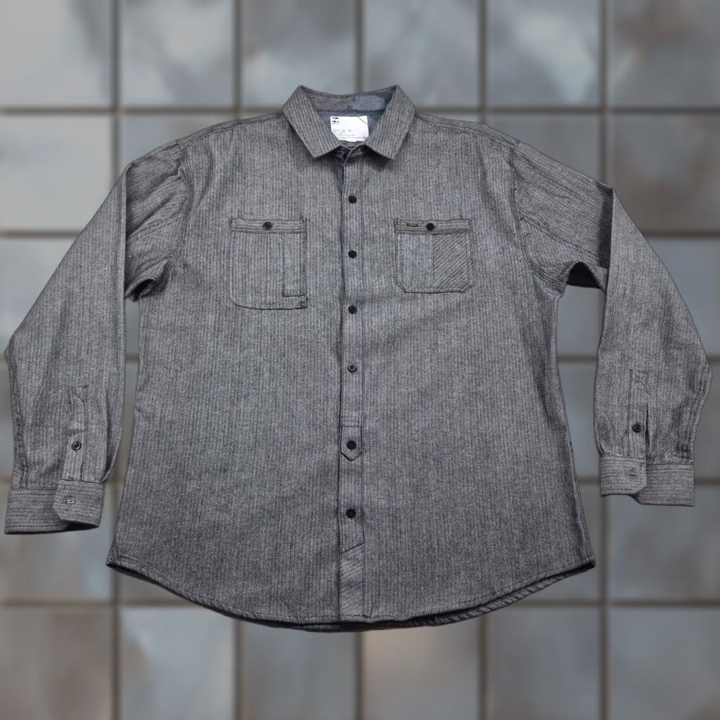 Vintage Split Shirt Mens 2XL Button-Up Gray Herringbone Long Sleeve Twill Casual Shirt Size US XXL / EU 58 / 5 - 1 Thumbnail
