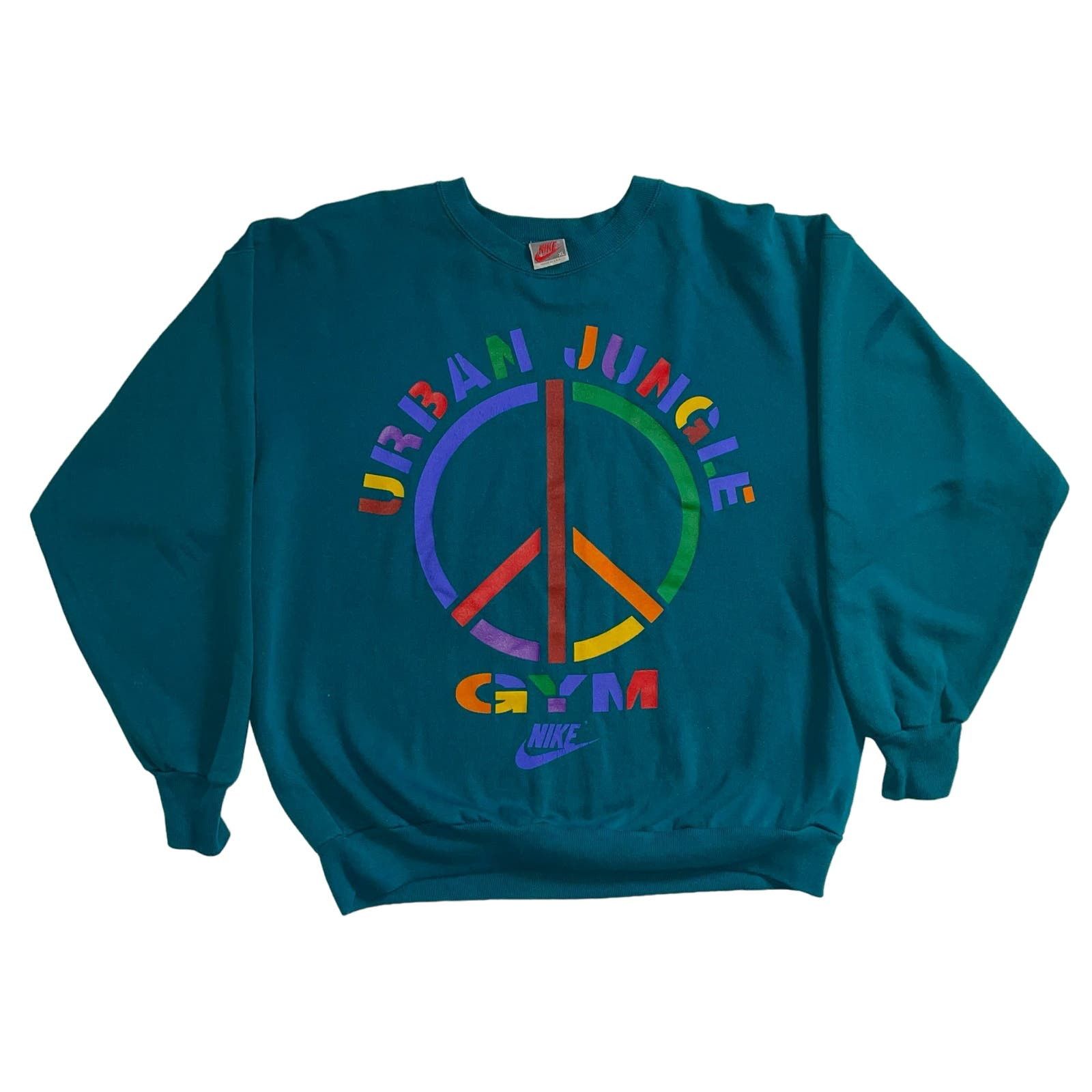 image of 90's Nike Urban Jungle Gym Peace Sign Crewneck Sweatshirt in Green, Men's (Size XL)