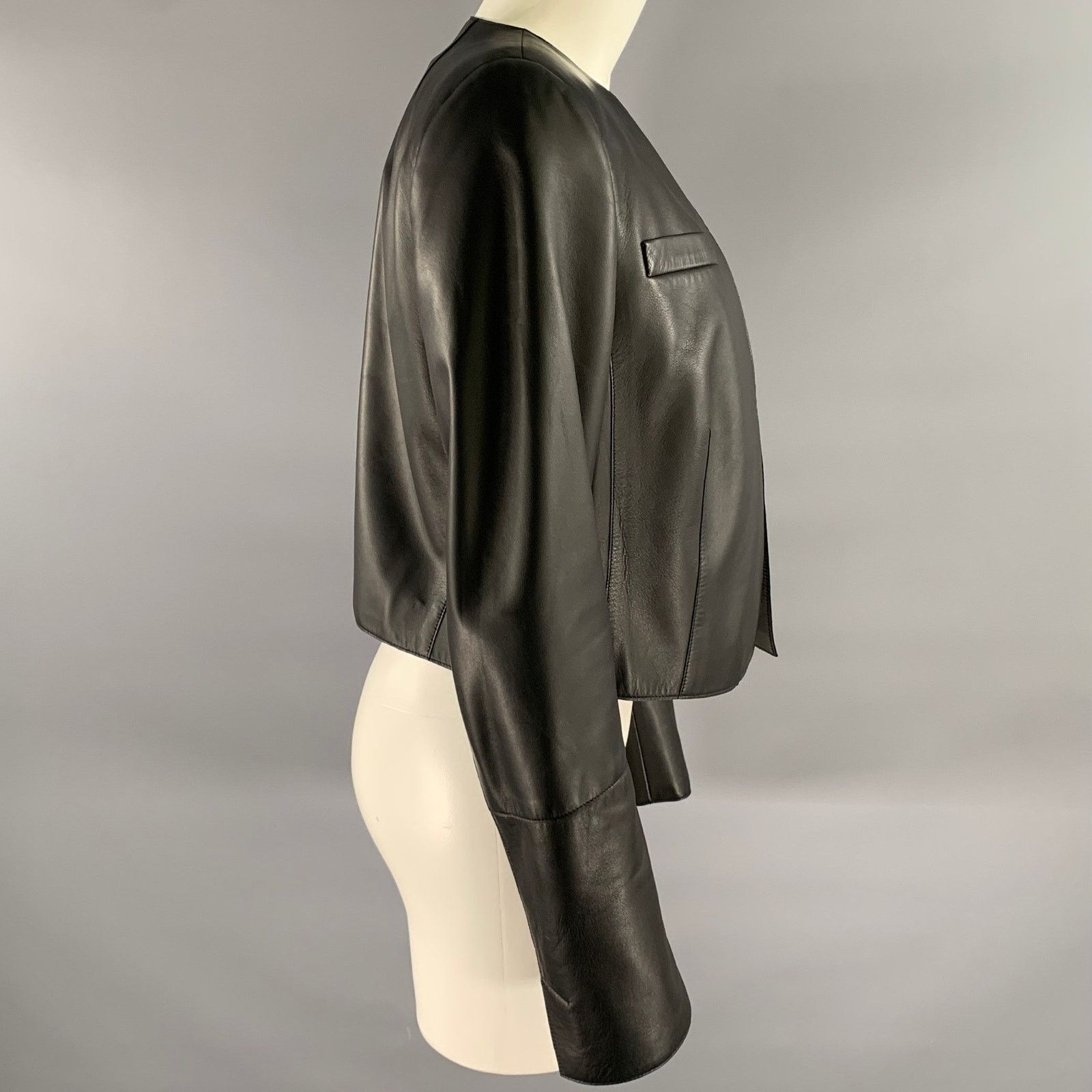 Akris AKRIS Size 12 Black Leather Cropped Jacket Size XL / US 12-14 / IT 48-50 - 3 Thumbnail