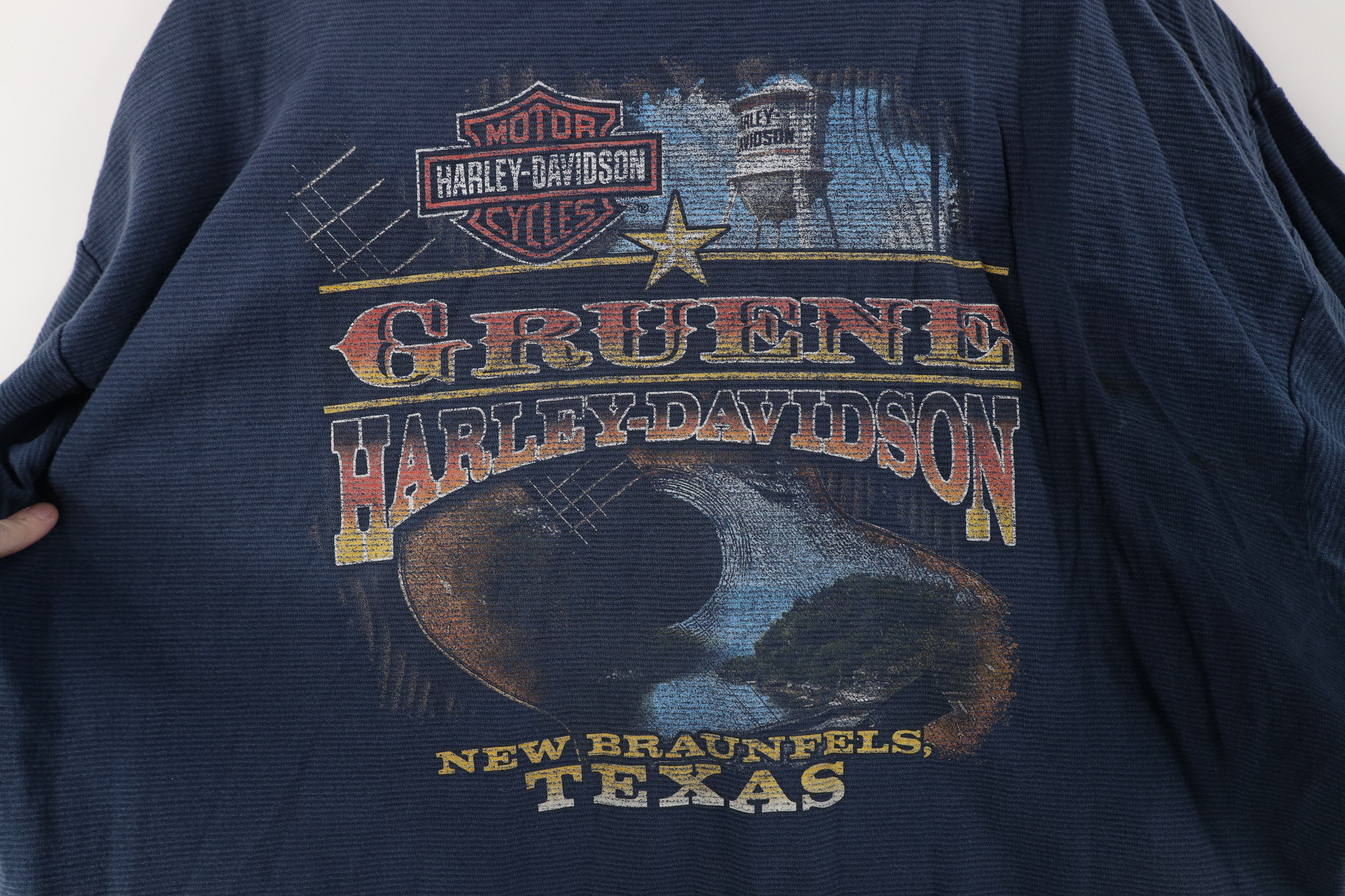 Harley Davidson Vintage Y2K 2005 Harley Davidson Knit Fire T-Shirt Blue USA Size US XXL / EU 58 / 5 - 13 Thumbnail