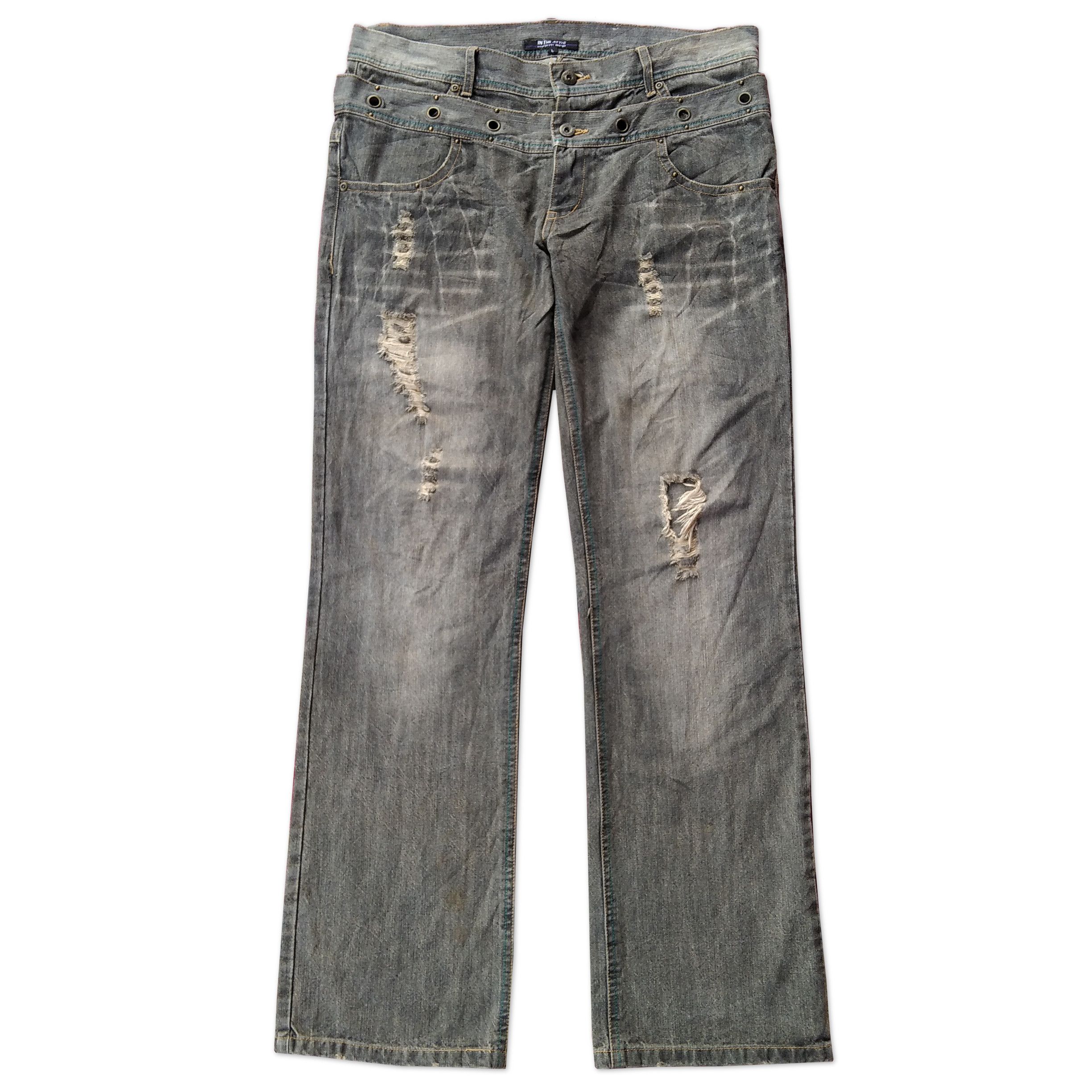 image of 20471120 x In The Attic Vintage Y2K In The Attic Double Waist Ripped Denim in Denim/Grey (Size 31)