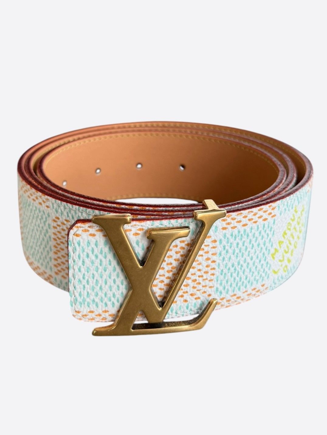 Louis Vuitton Louis Vuitton White, Blue & Orange Damier Belt Size 34 - 1 Thumbnail