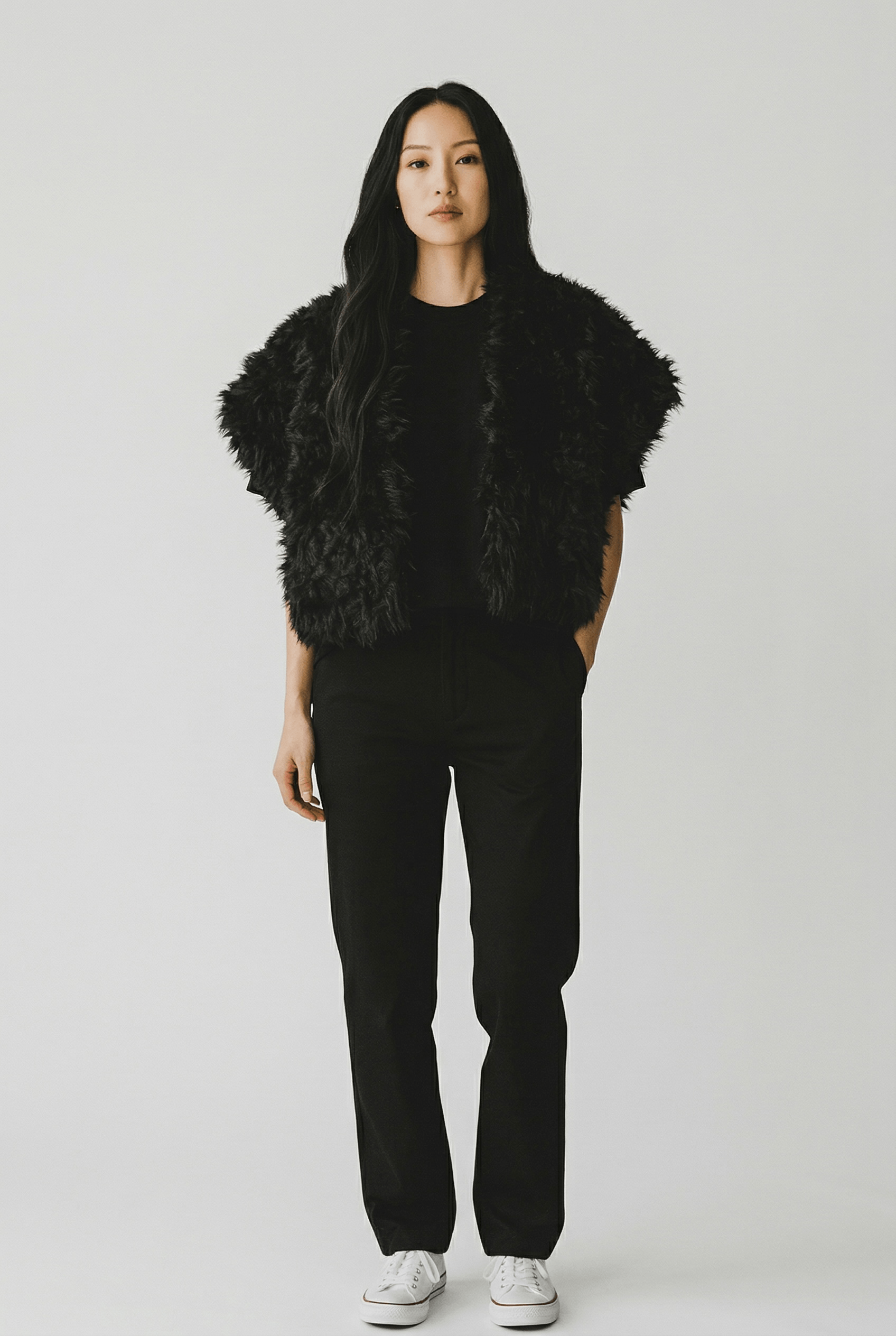 Comme des Garcons Comme des Garçons Faux Fur Cropped Cape Bolero Jacket Black Size ONE SIZE - 1 Thumbnail