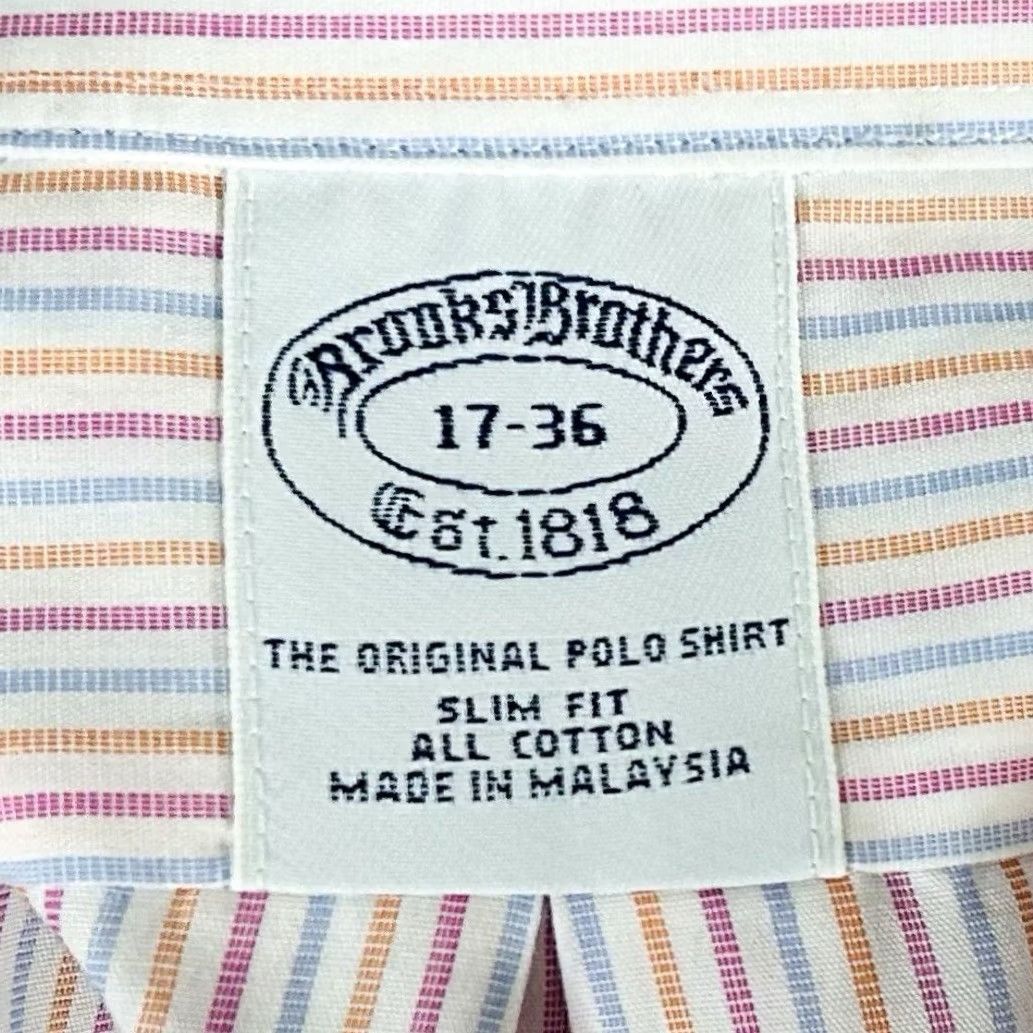 Brooks Brothers Brooks Brothers 17 36 Slim Fit Dress Shirt Striped Pink Blue Orange Button-Down Men’s Regular Size 17 100% Cotton Non-Iron Multicolor Shirt Size 46R - 3 Thumbnail