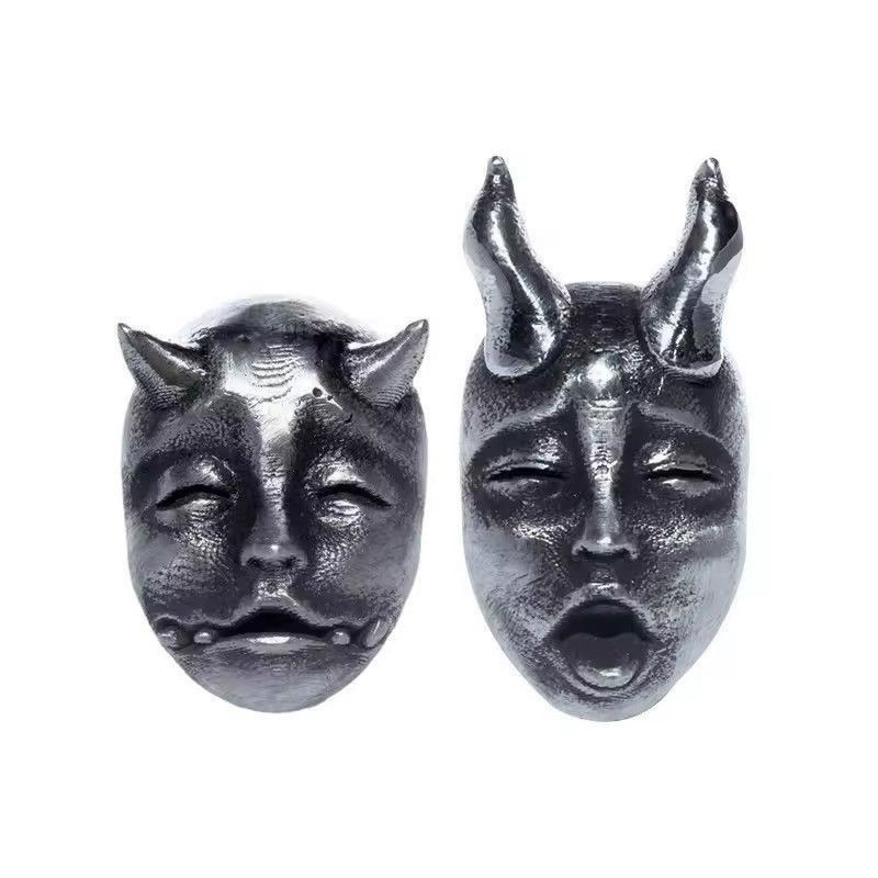 Jewelry x Vintage Retro Demon Punk Gothic Rock Earrings in Silver, Men's