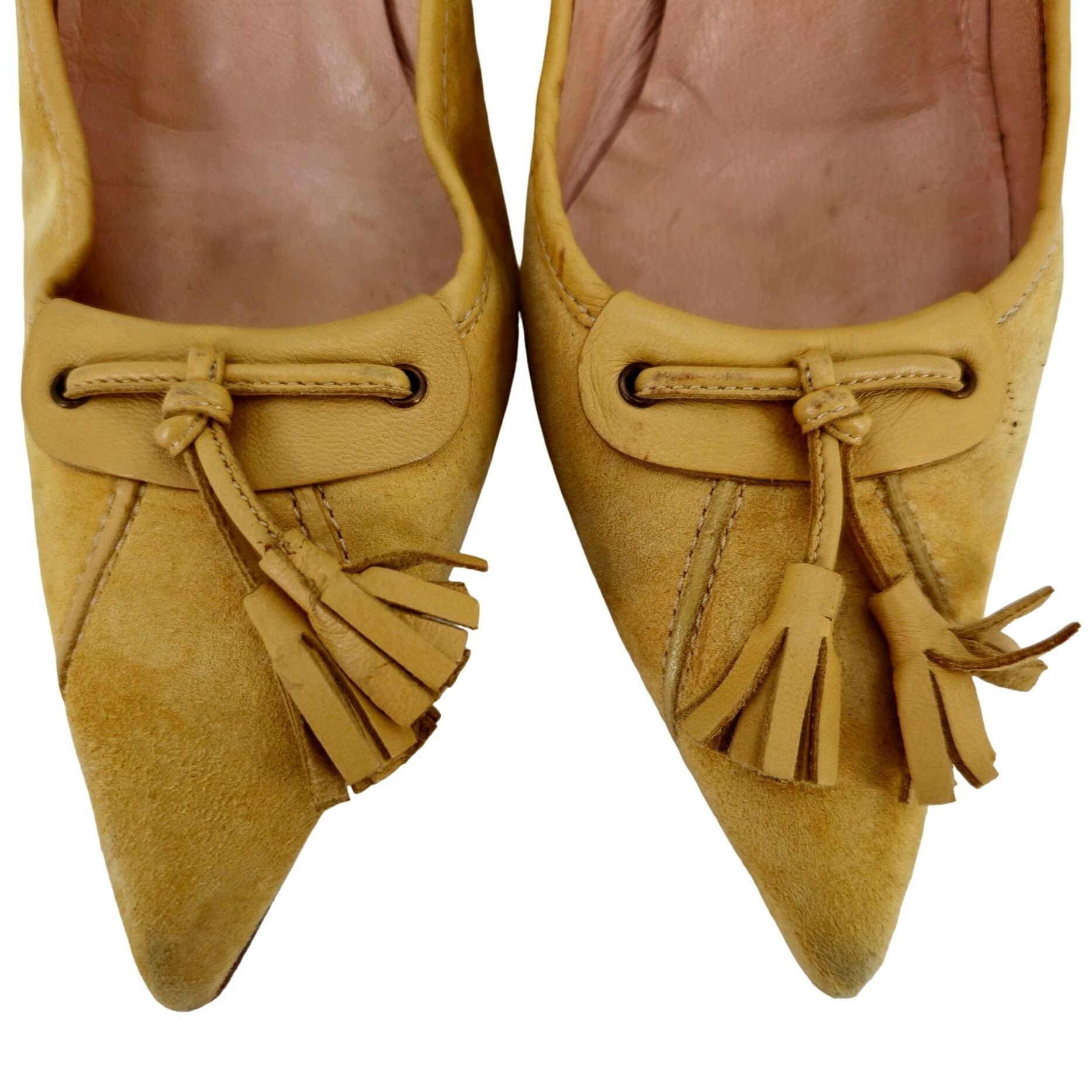 Giuseppe Zanotti Giuseppe Zanotti Italy Mustard Suede Tasseled Kitten Heels 8 Size US 8 / IT 38 - 5 Thumbnail