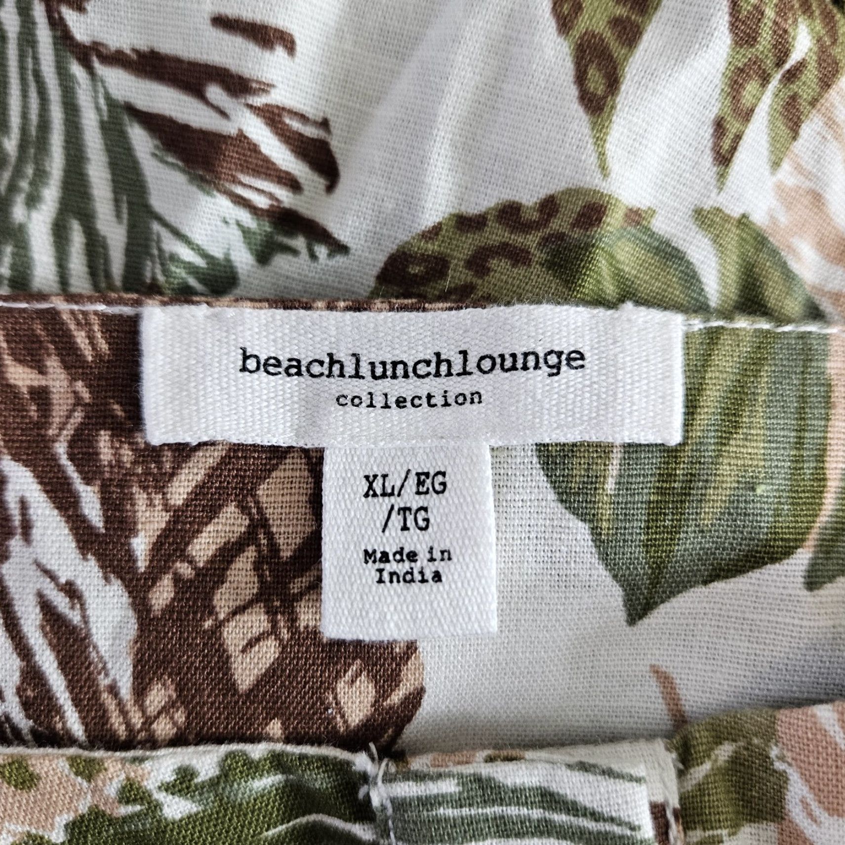 Vintage Beach Lunch Lounge Dress Womens XL Green Brown Leaf Animal Print Cotton Linen Sundress Sleeveless Pullover Knee Length Spring Summer Casual Womens Size XL / US 12-14 / IT 48-50 - 5 Thumbnail