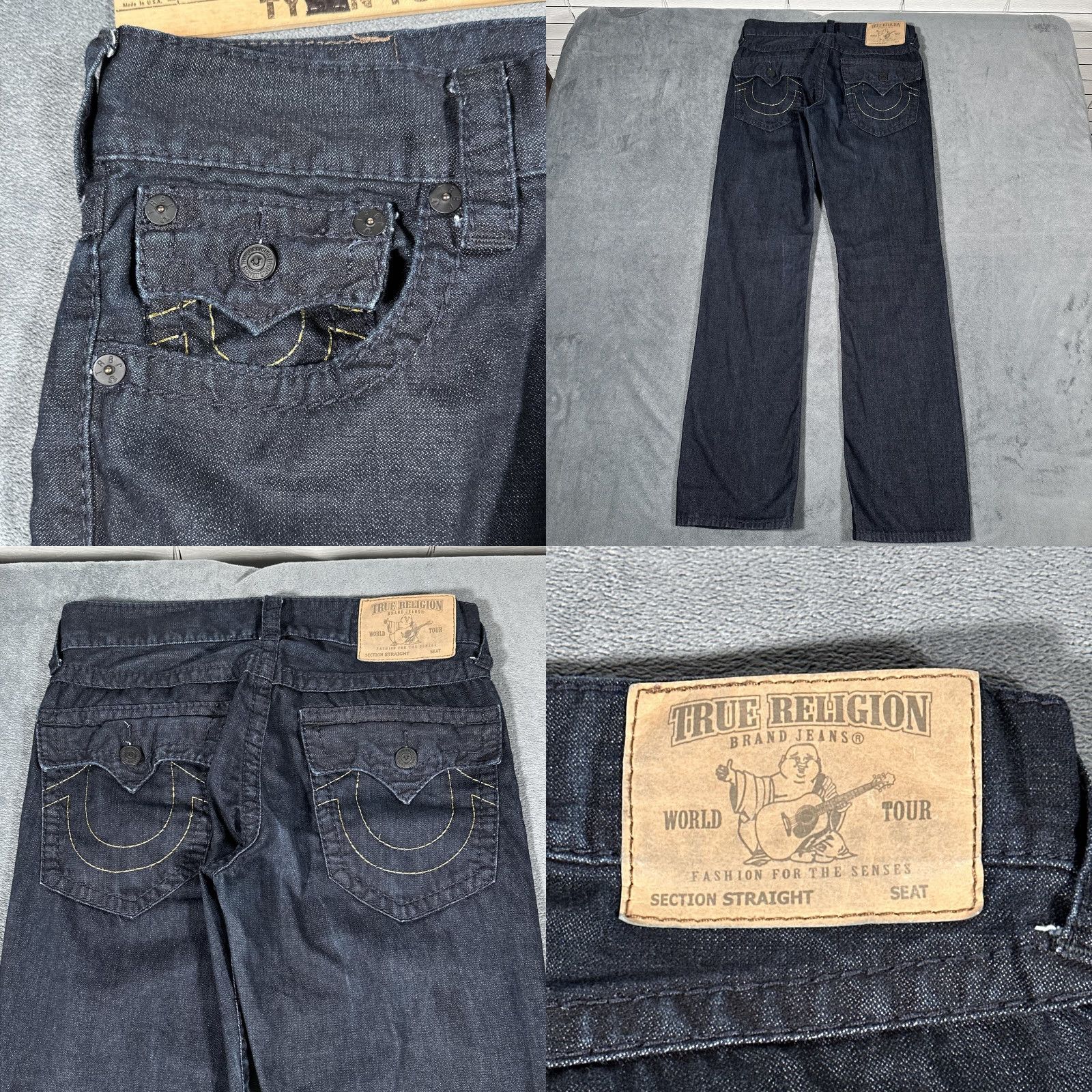 True Religion VINTAGE? No. True Religion Jeans Mens 31x33 Blue Section Straight 5-Pocket Denim Dark Blue World Tour Mens 31 Regular Cotton Jeans Size US 31 - 8 Thumbnail