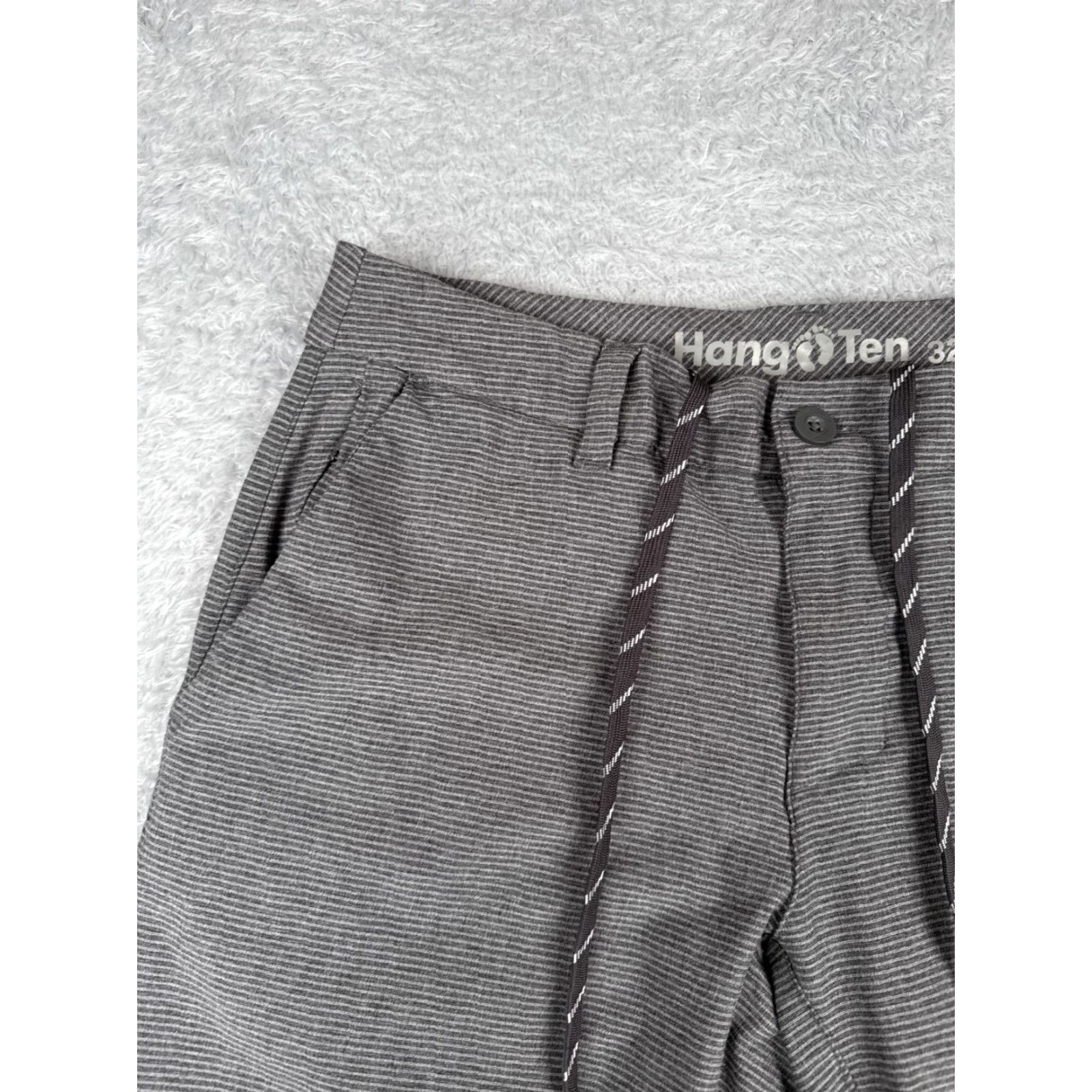 Hang Ten Hang Ten Mens Shorts 32 Gray Striped Chino Polyester Blend Skate Beach Surf Casual 5-Pocket Logo Belt Loops Inseam 10 in Regular Fit Size US 32 / EU 48 - 4 Thumbnail