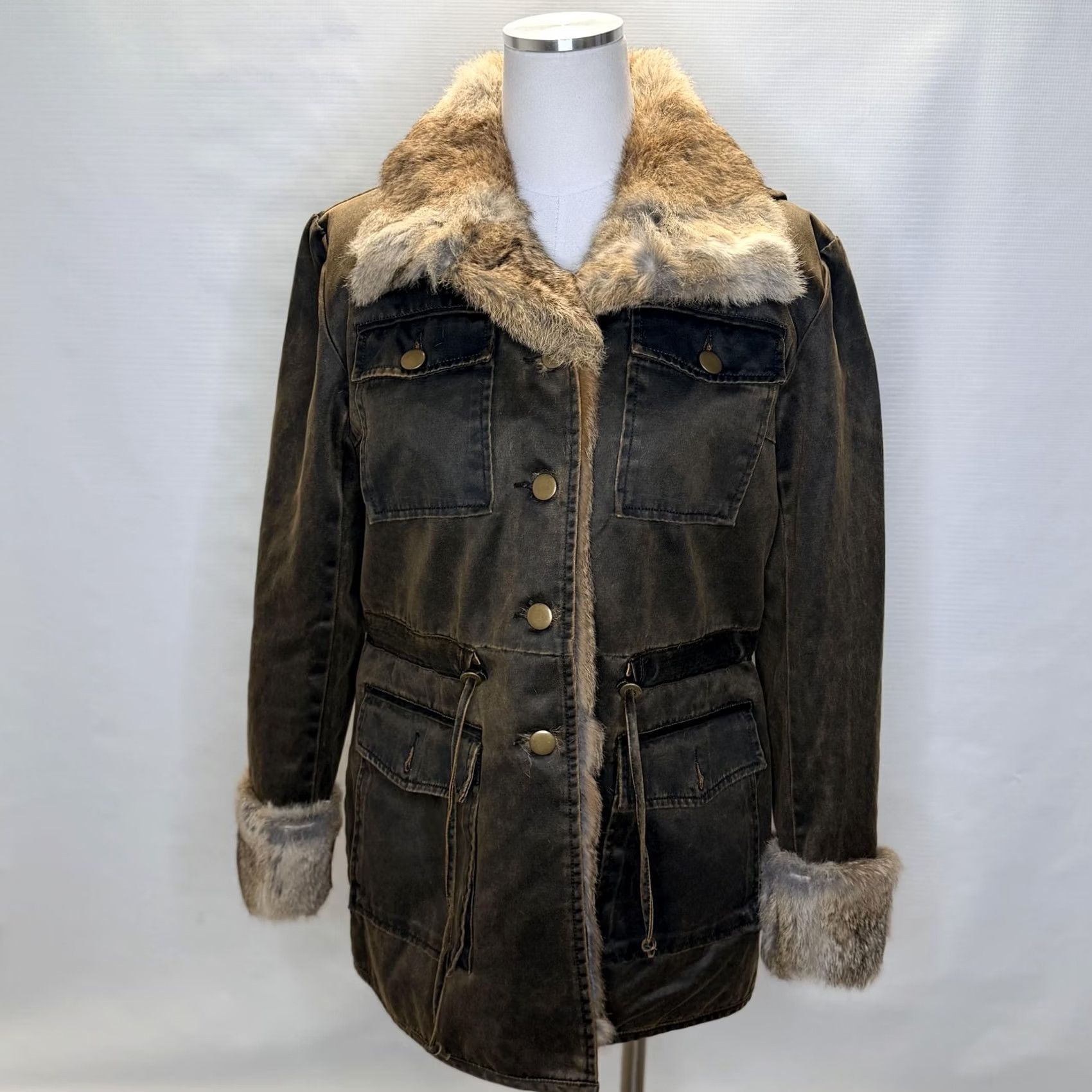 Vintage Sundance Coat Parka Womens Medium Brown Faux Fur Trim Hooded Mid-Length Jacket Size M / US 6-8 / IT 42-44 - 2 Thumbnail