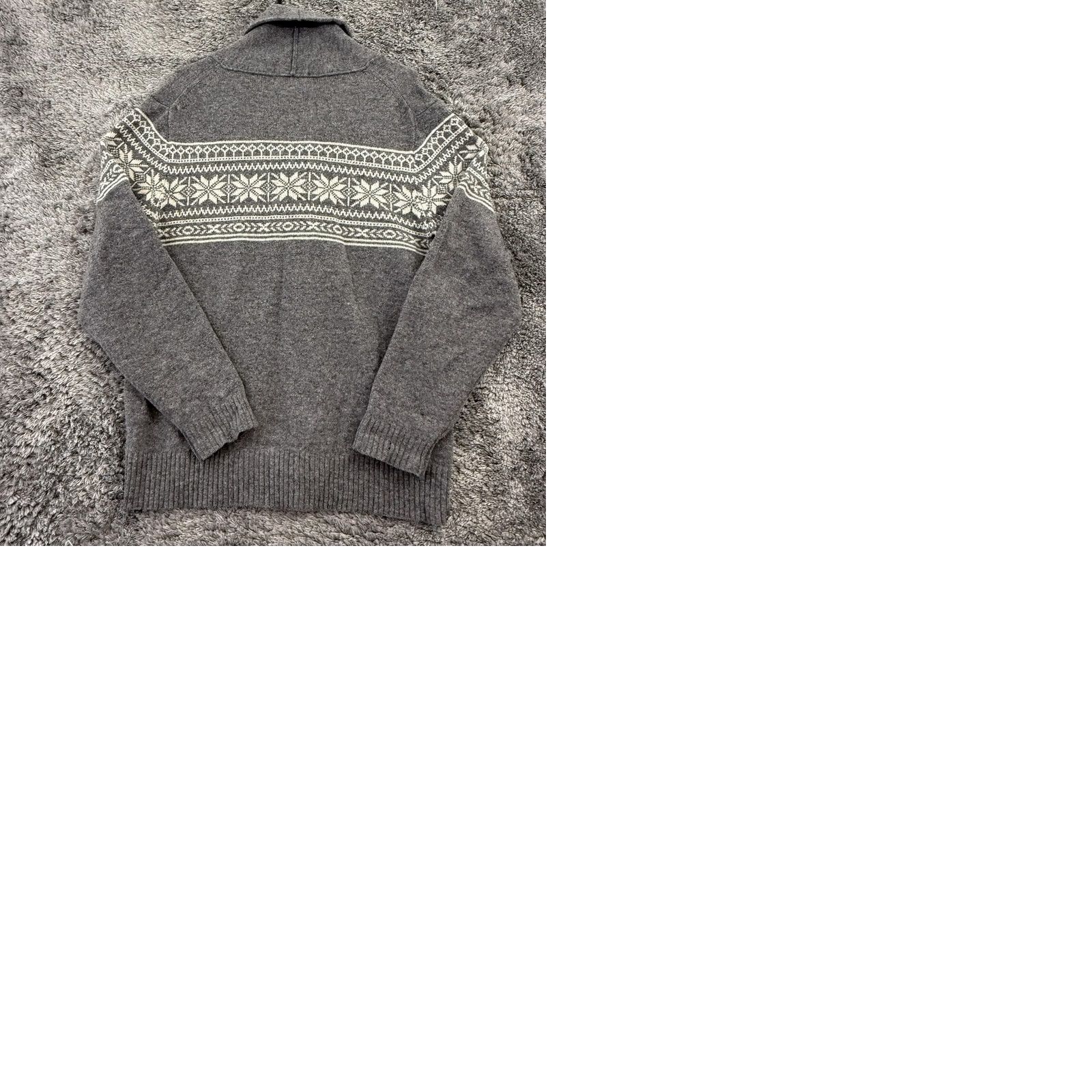 J.Crew J.CREW Cardigan Sweater Mens M Gray Shawl Collar Lambswool Fair Isle Nordic Wool Knit Button Pockets Size US M / EU 48-50 / 2 - 9 Thumbnail