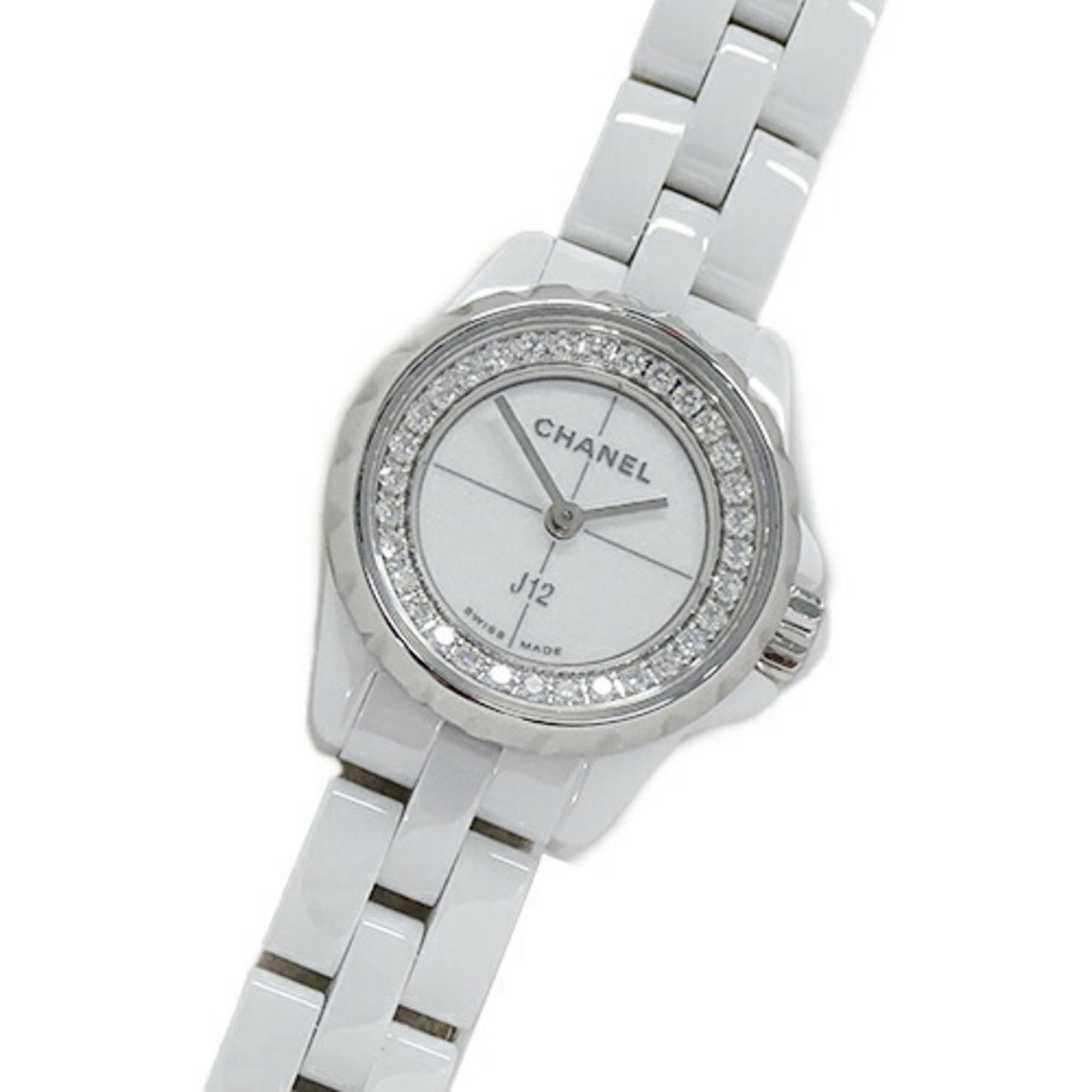 Chanel CHANEL Watch Ladies J12 XS Diamond Quartz Ceramic Stainless Steel SS  H5237 19mm White Silver Polished