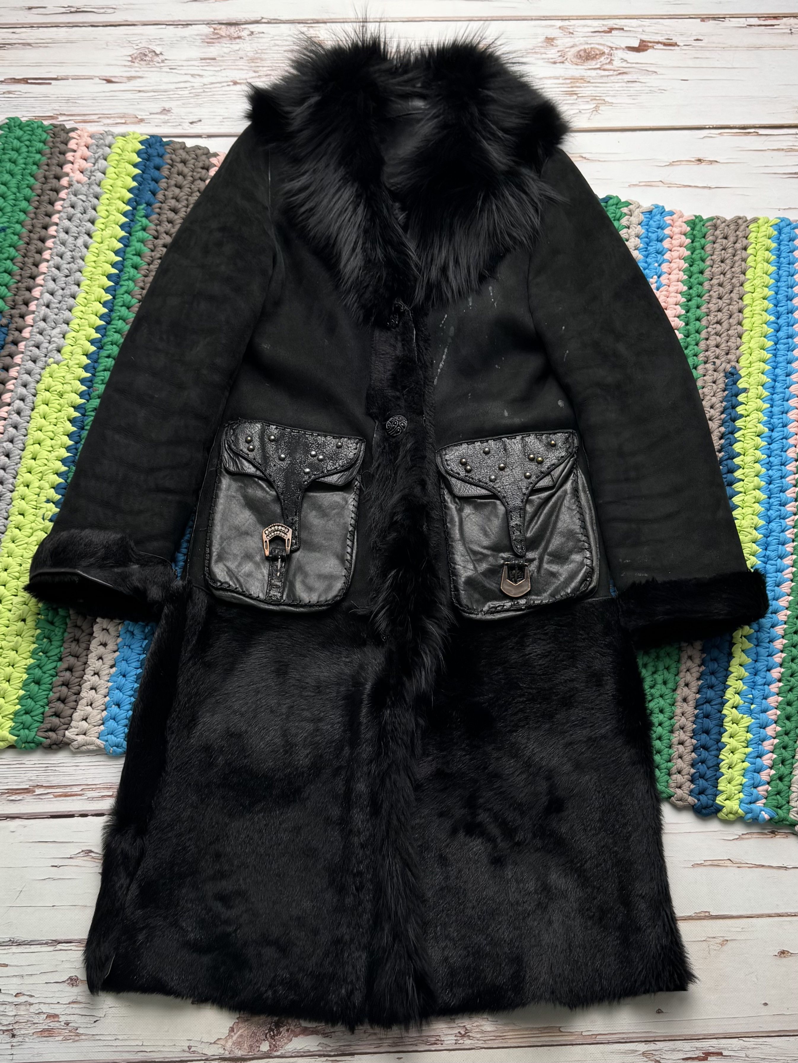 Vintage Vintage Shearling Leather Long Winter Coat Y2K Gothic Size M / US 6-8 / IT 42-44 - 5 Thumbnail