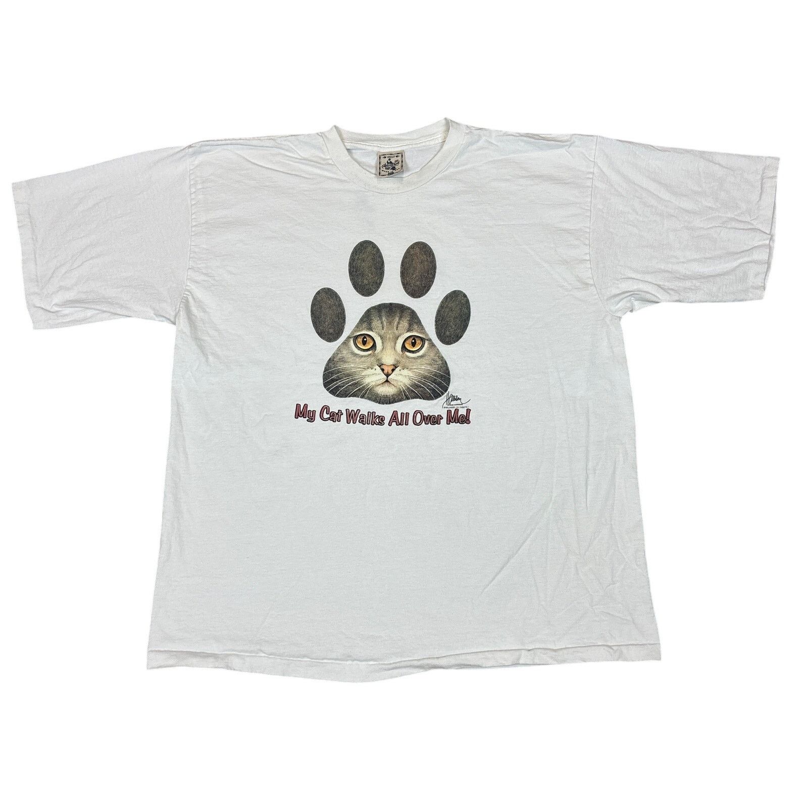 Vintage Vintage My Cat Walks All Over Me Shirt Mens 2XL Bob Harrison Size US XXL / EU 58 / 5 - 1 Thumbnail