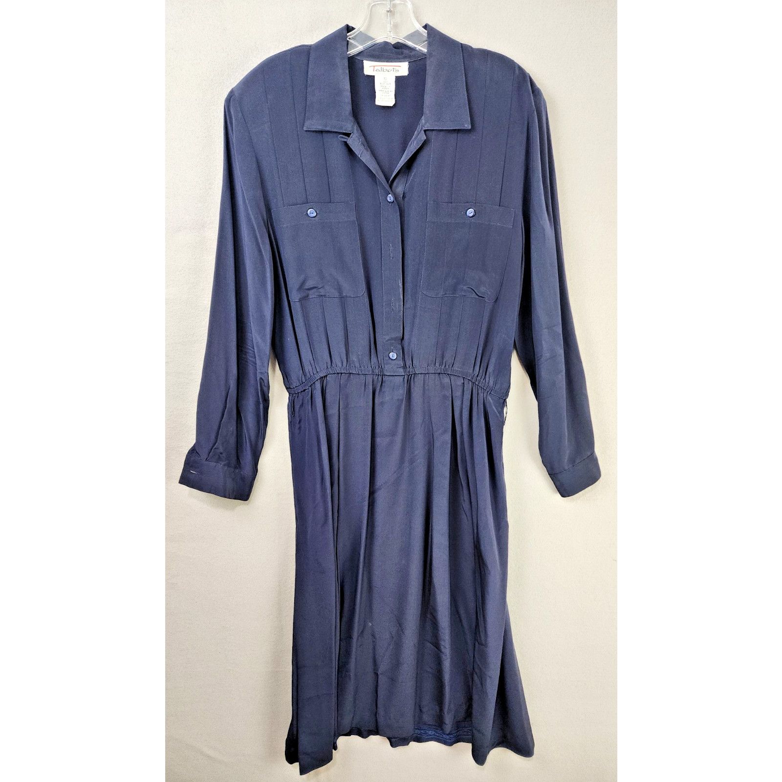 Other Talbots 100% Silk Navy Shirt Dress Size 10 Collared Button Size L / US 10 / IT 46 - 1 Thumbnail