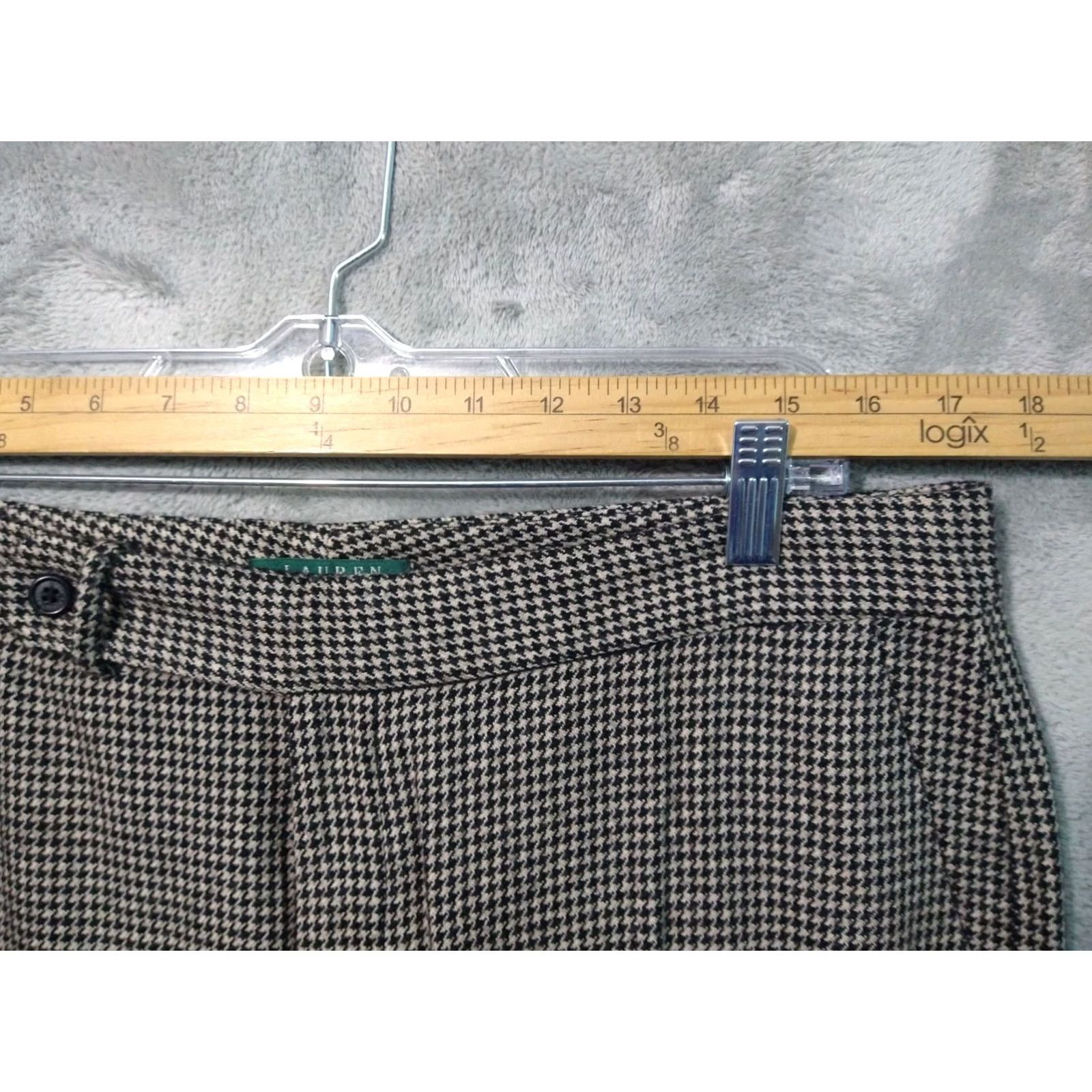 Ralph Lauren Ralph Lauren Pants Womens 14 Beige Black Houndstooth Wool Straight Leg Trousers Size 36" / US 14 / IT 50 - 3 Thumbnail