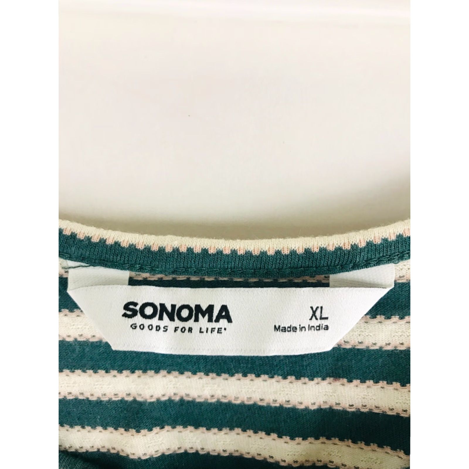 Vintage Sonoma Tank Top Women's XL Green Cream Striped Sleeveless Henley Scoop Neck - Casual Shirt T-Shirt Size XL / US 12-14 / IT 48-50 - 5 Thumbnail
