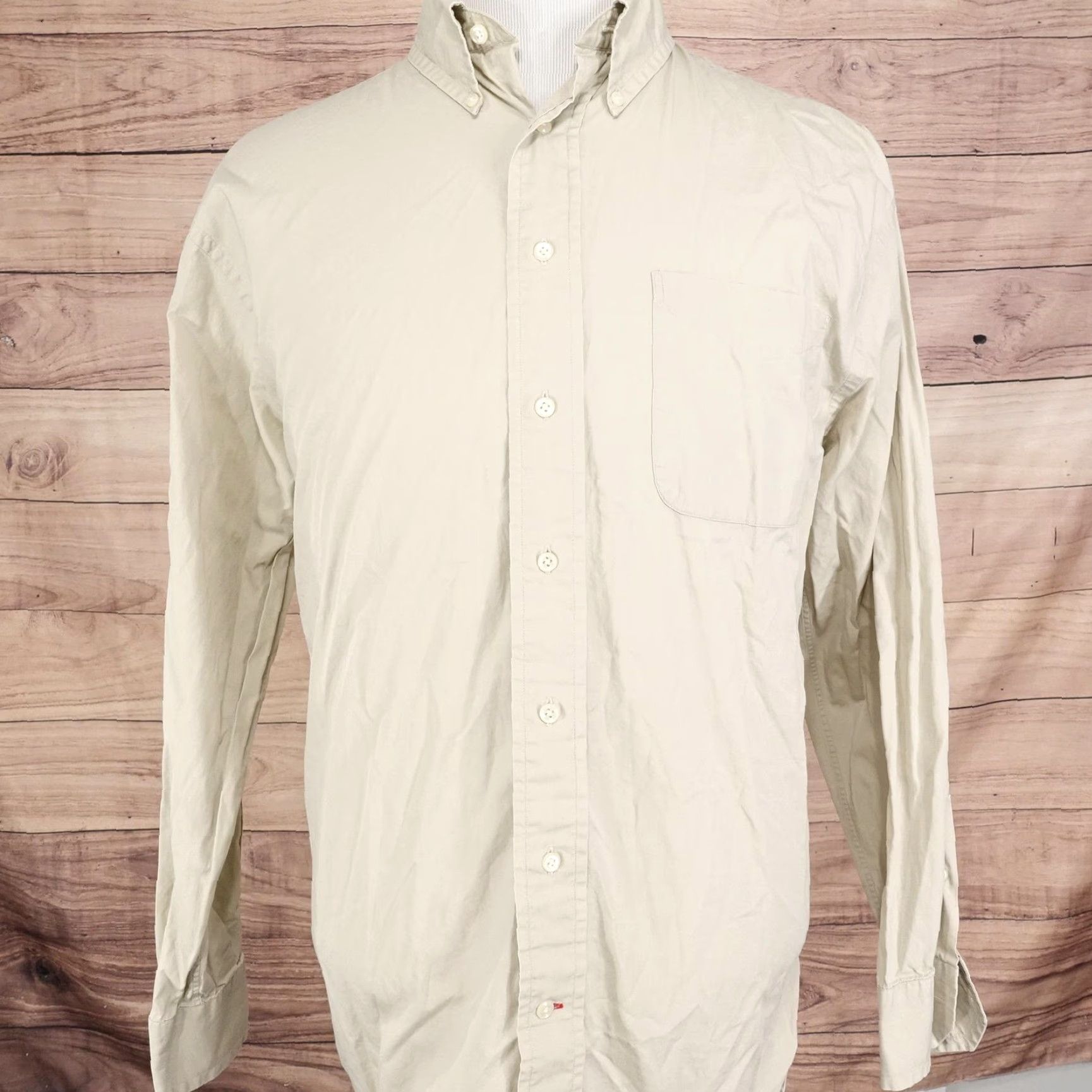 Cremieux VINTAGE? (No) Daniel Cremieux Shirt Men Large Button-Down Long Sleeve Pocket Dress Shirt Beige 100% Cotton Mens L Beige Dress Shirt Size 42R - 3 Thumbnail