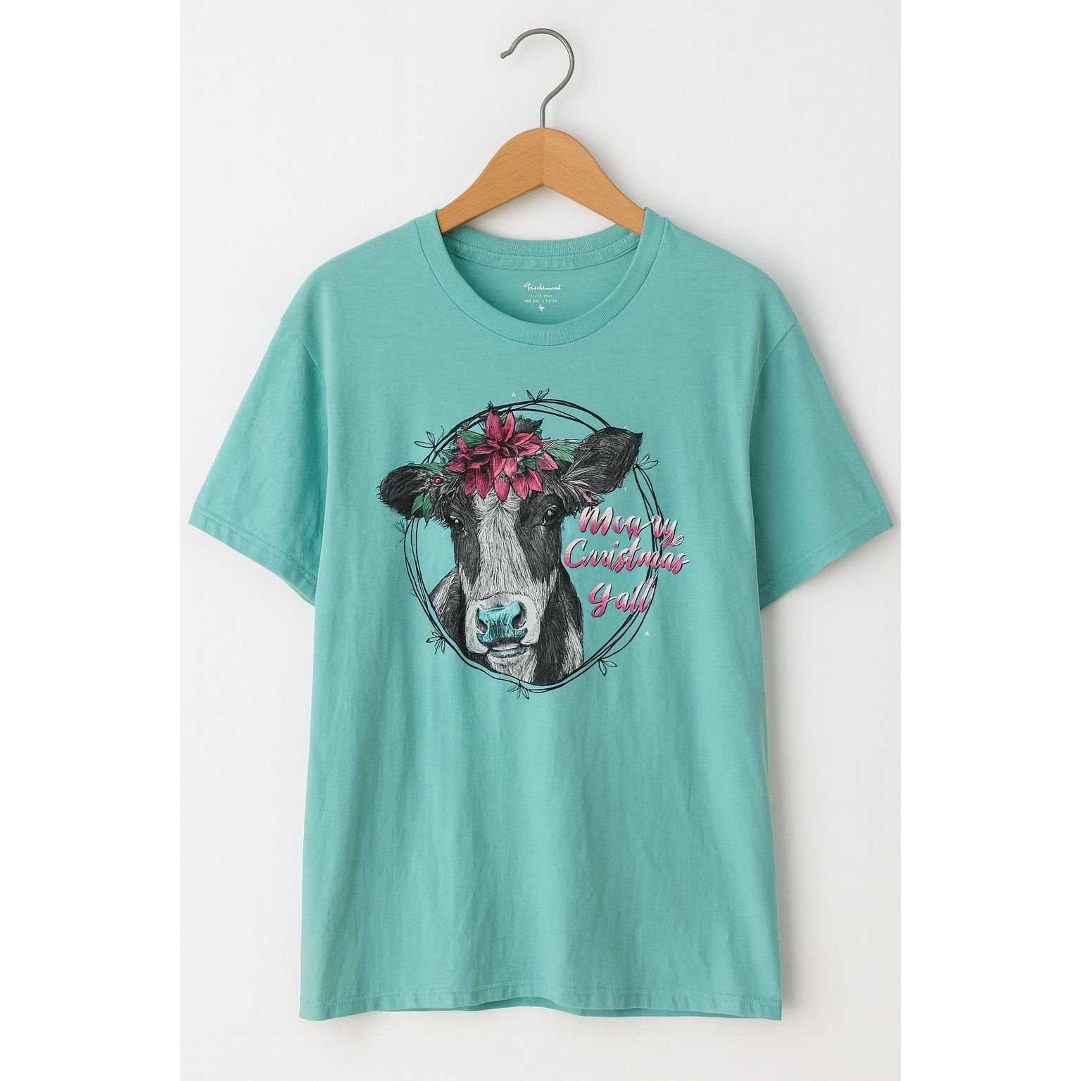 Other “Moo-ry Christmas Y’all” Cow Graphic Tee | Turquoise Holiday Size L / US 10 / IT 46 - 2 Thumbnail