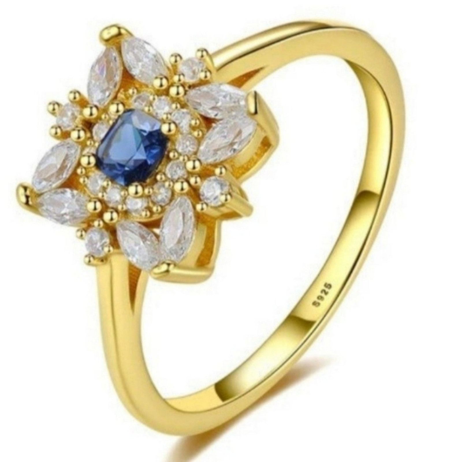 Other Flower Ring Cubic Zirconia Synthetic 18k Yellow Gold/Blue 8 Size ONE SIZE - 6 Thumbnail