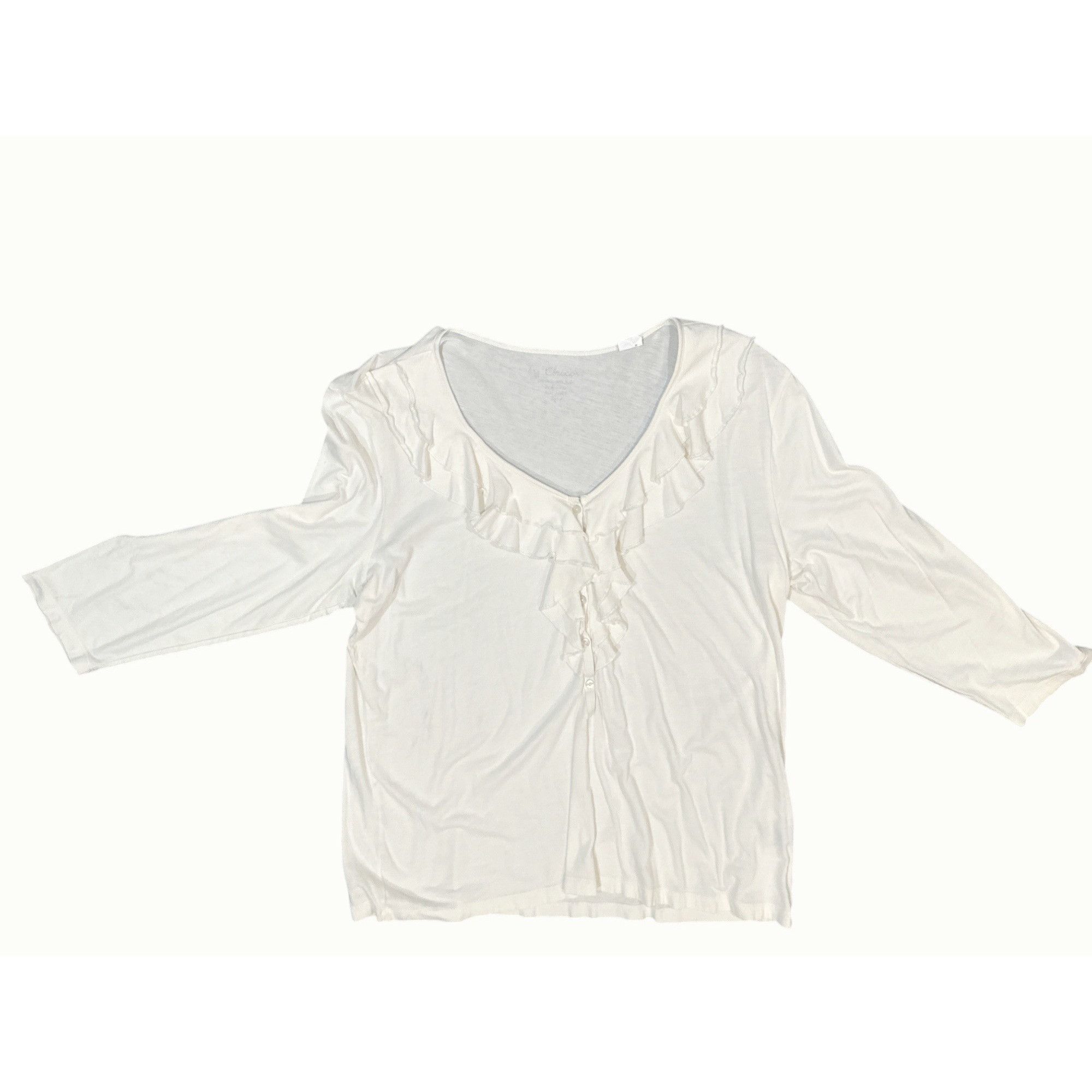 Chicos Chicos Long Sleeve Ruffled Henley Beige Button Front Blouse Size XL / US 12-14 / IT 48-50 - 6 Thumbnail
