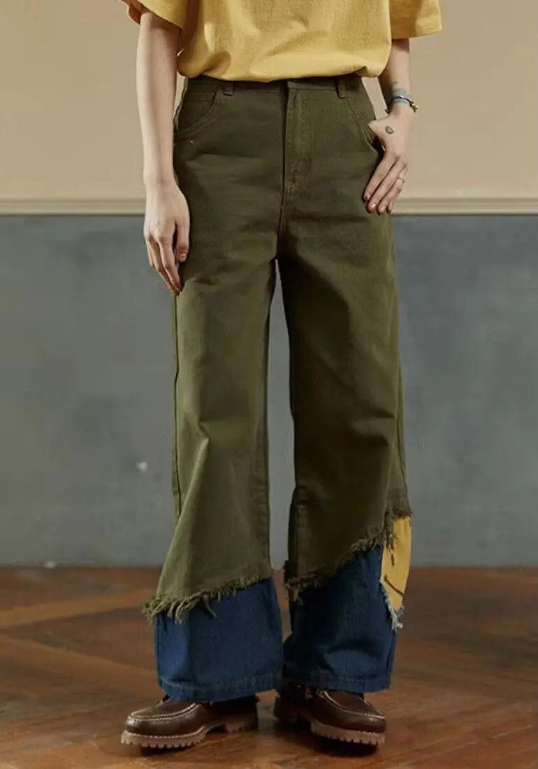 Japanese Brand × Jean Smiley Denim Patchwork Khaki Pants Size US 34 / EU 50 - 4 Thumbnail