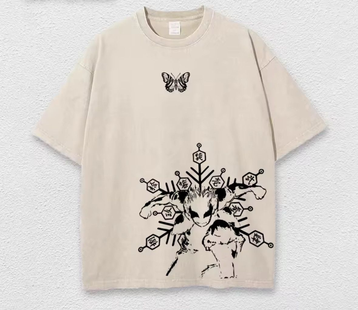 Japanese Brand Retro Goth Butterfly Monster Beige Wash Short Sleeve T-Shirt Size US S / EU 44-46 / 1 - 2 Thumbnail