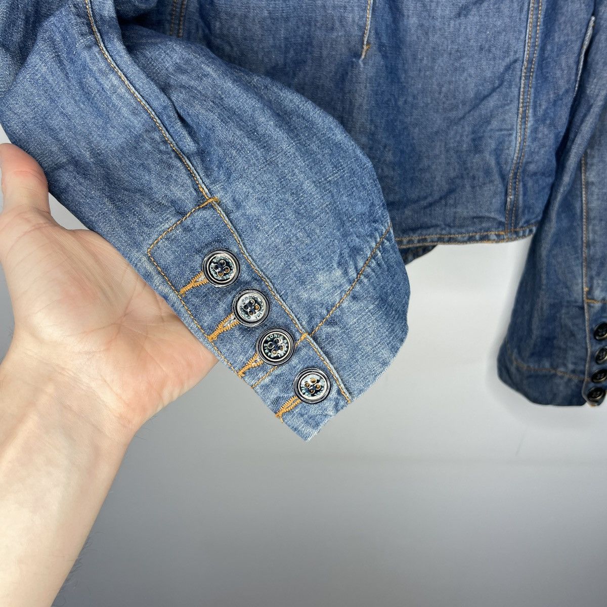 Sonia Rykiel × Vintage 🌟SONIA RYKIEL CROPPED DENIM BLAZER BLUE JACKET Size S / US 4 / IT 40 - 8 Thumbnail