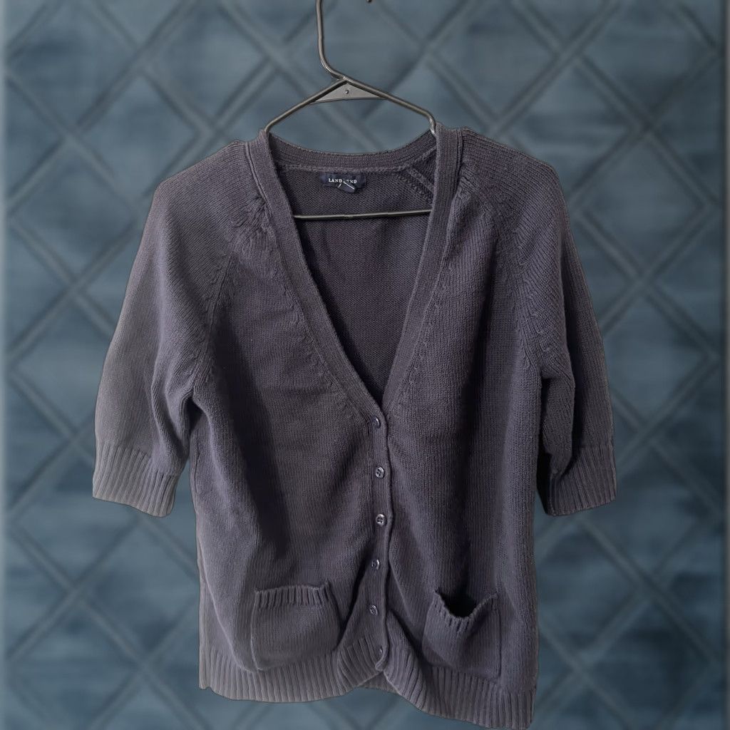 Lands' End Lands' End Cardigan Women Adult Medium Blue Striped Heavyweight Wool Blend Knit Size M / US 6-8 / IT 42-44 - 1 Thumbnail