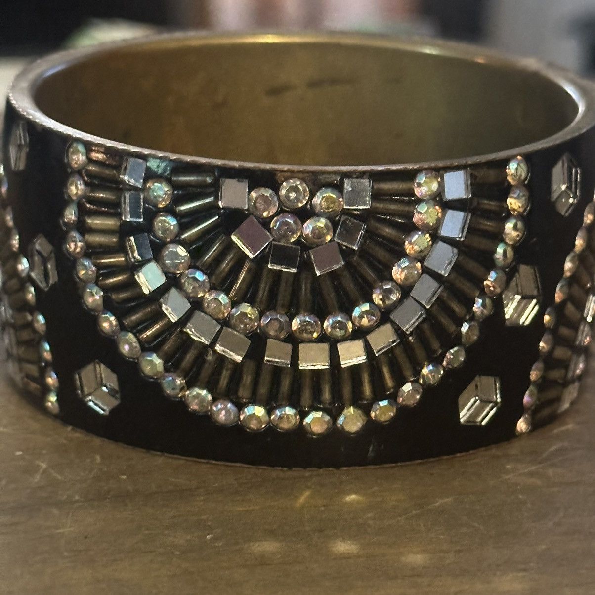 Vintage Vintage chunky brass bangle with AB stones and mirror tiles Size ONE SIZE - 2 Thumbnail