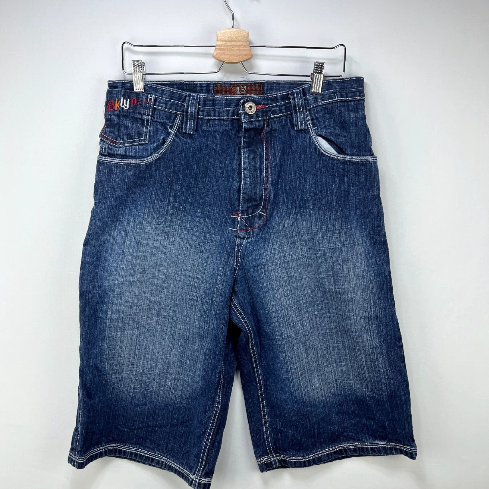 Express VINTAGE Brooklyn Jorts Baggy Denim Shorts 34 BRKLYN Mens Blue 34 Decade Y2K Size US 34 / EU 50 - 5 Thumbnail