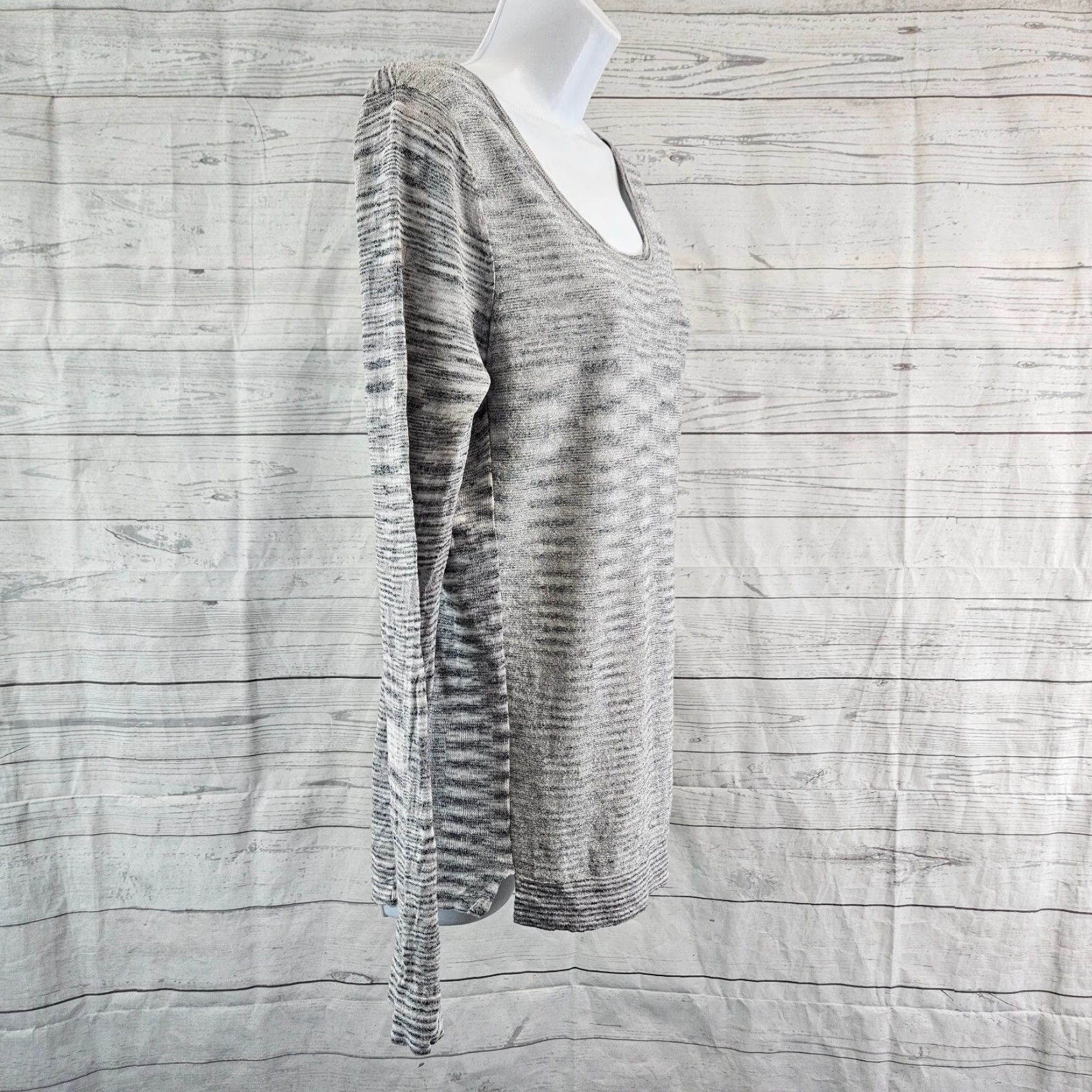 Vintage Rosemunde Knit Top Blouse Gray Silver Long Sleeve Linen Blend M Women's Shirt Size M / US 6-8 / IT 42-44 - 3 Thumbnail