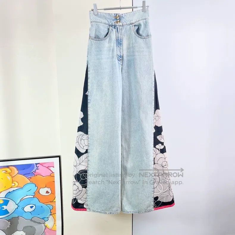 Chanel Chanel Silk stitched denim wide-leg trousers Size 42" / US 20 - 1 Thumbnail