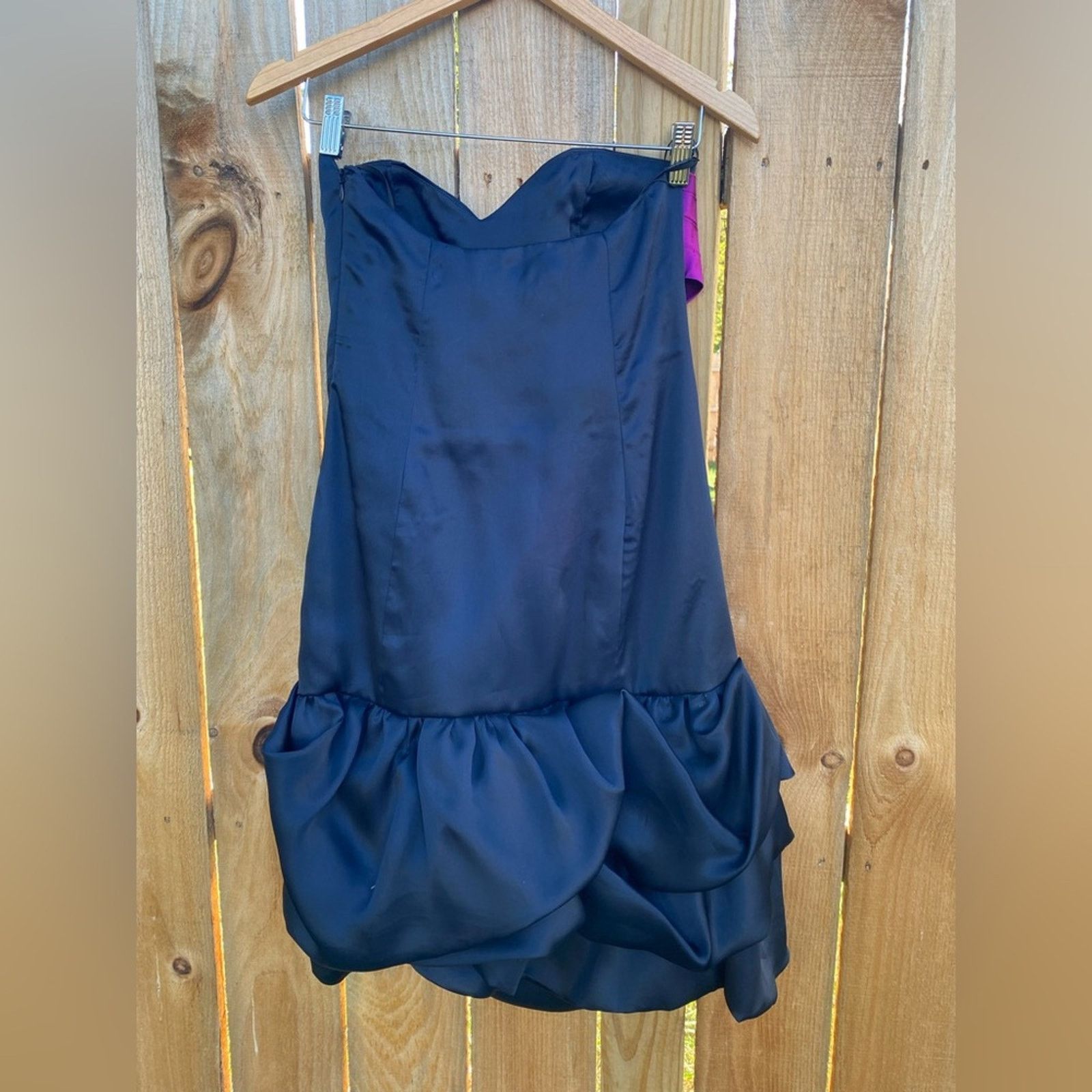 Vintage VTG y2k strapless navy blue satin dress purple mini bubble Size S / US 4 / IT 40 - 2 Thumbnail