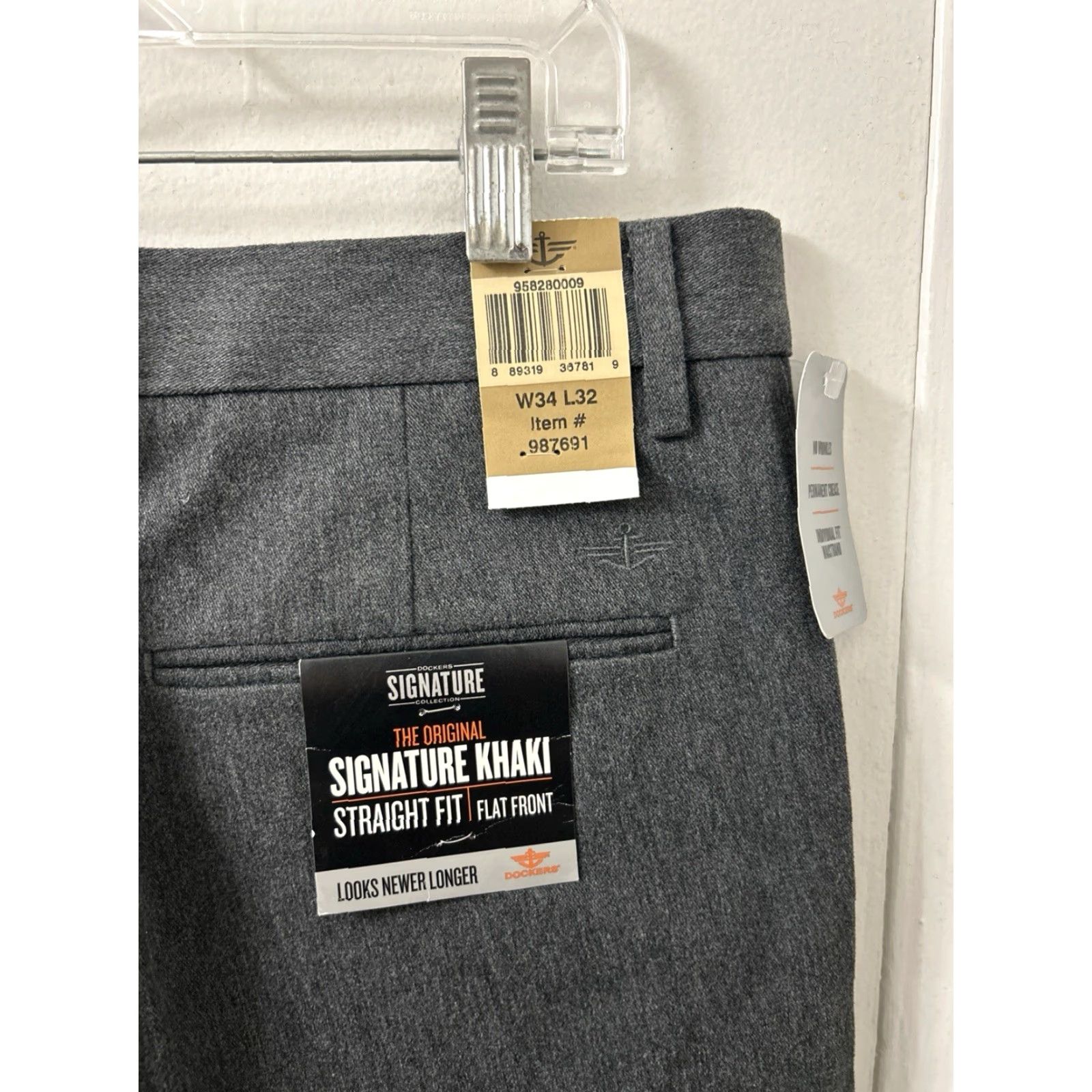 Dockers DOCKERS Signature Khaki Pants Mens 34x32 Gray Straight Flat Front NWT Size US 34 / EU 50 - 5 Thumbnail