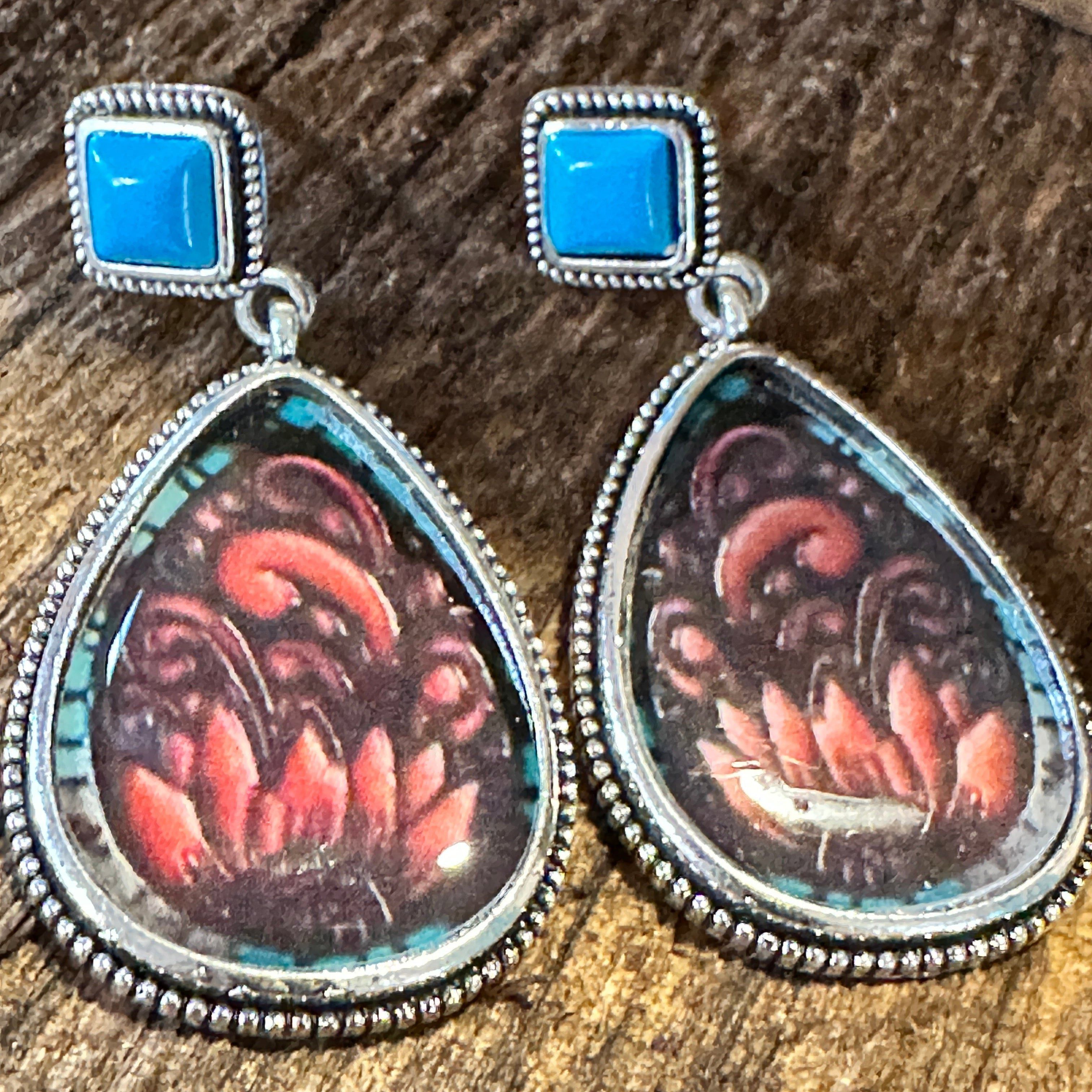 Other Vintage Droplet Shape Sunflower Print Dangle Earrings, Boho Size ONE SIZE - 4 Thumbnail