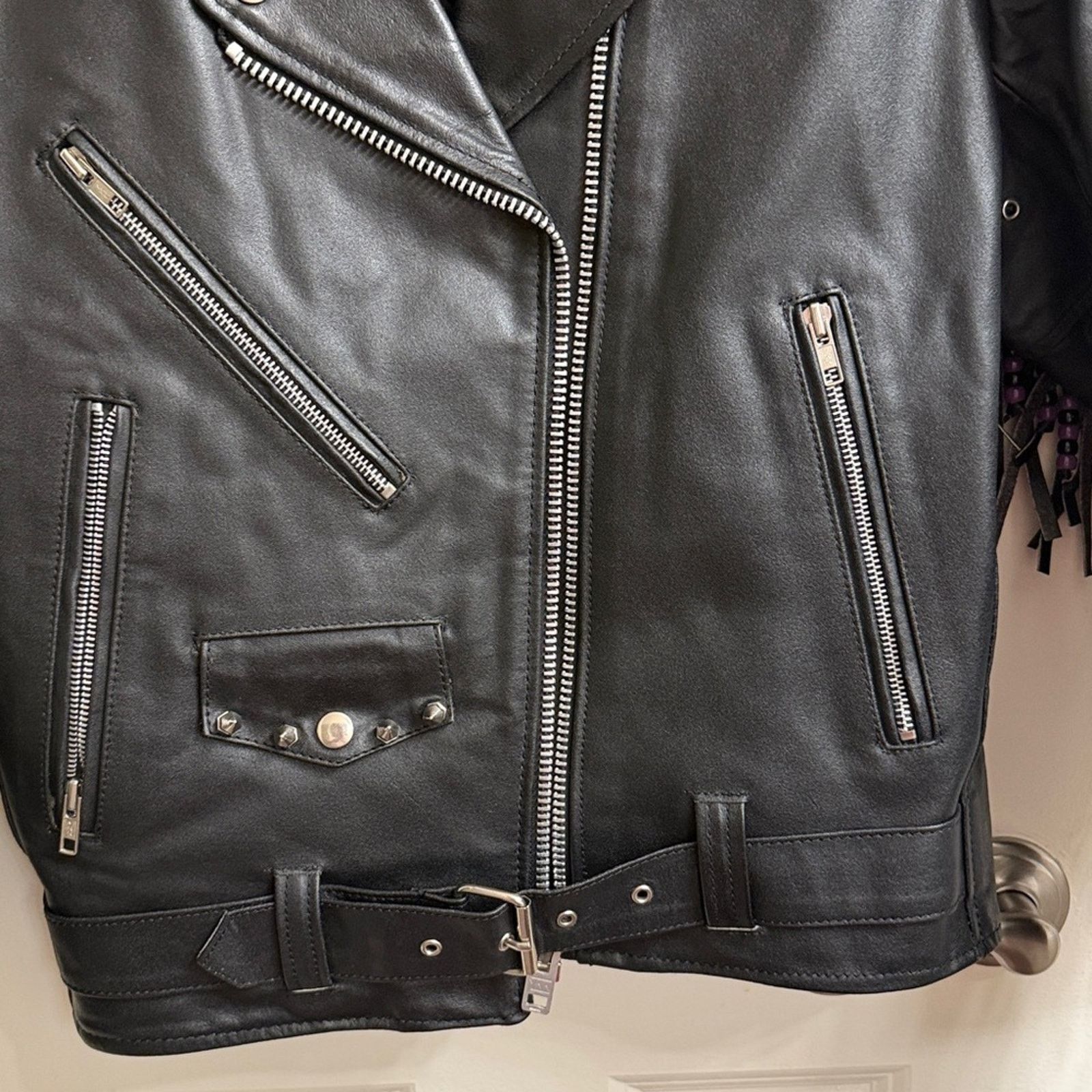 Niki Vintage Niki Black Leather Fringe motorcycle Jacket beaded Size XL / US 12-14 / IT 48-50 - 7 Thumbnail