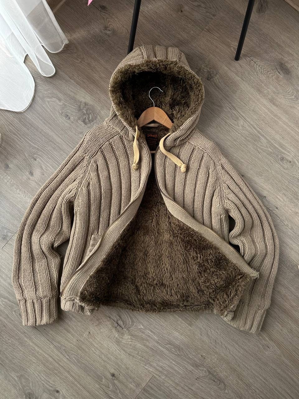 Japanese Brand × Schott × Vintage Vintage Schott NYC Faux Fur Beige Ribbed Knit Sweater Jacket Size US M / EU 48-50 / 2 - 14 Thumbnail