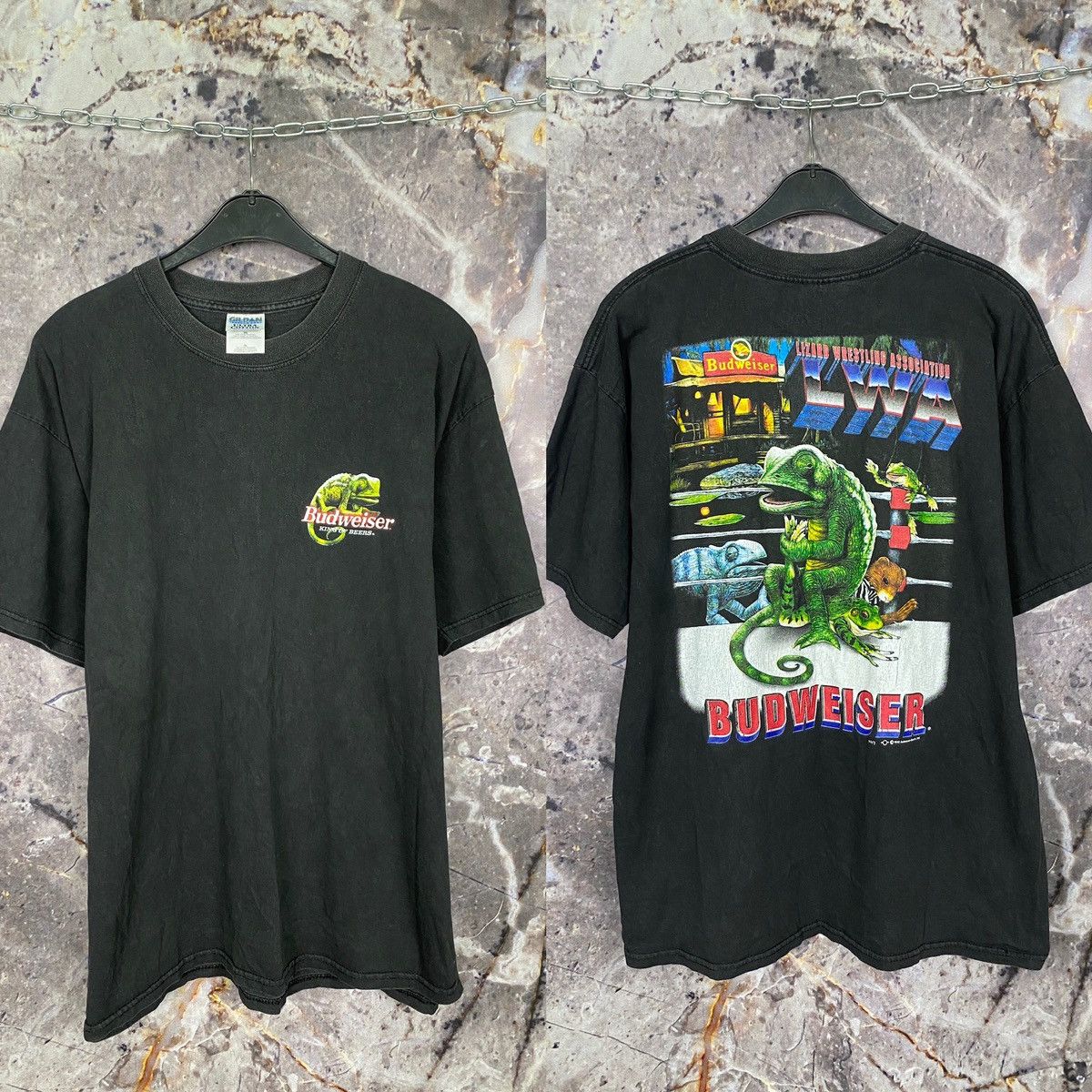 Budweiser × Vintage Men’s Budweiser 1998 LWA King Of Beer Big Logo T-Shirt Size US XL / EU 56 / 4 - 1 Thumbnail