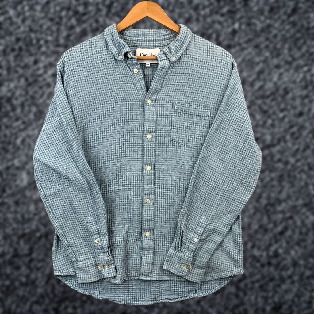 Corridor Corridor Mens XL Blue White Textured Plaid Button Down Shirt Size US XL / EU 56 / 4 - 1 Thumbnail